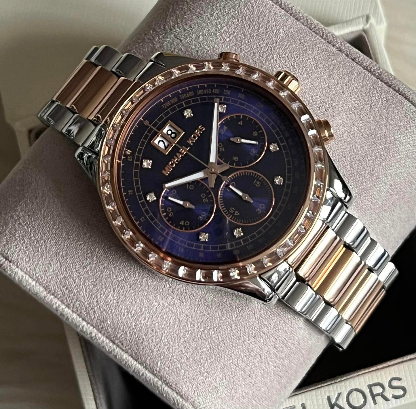 Michael Kors Women’s Brinkley Navy Dial Two-tone Watch