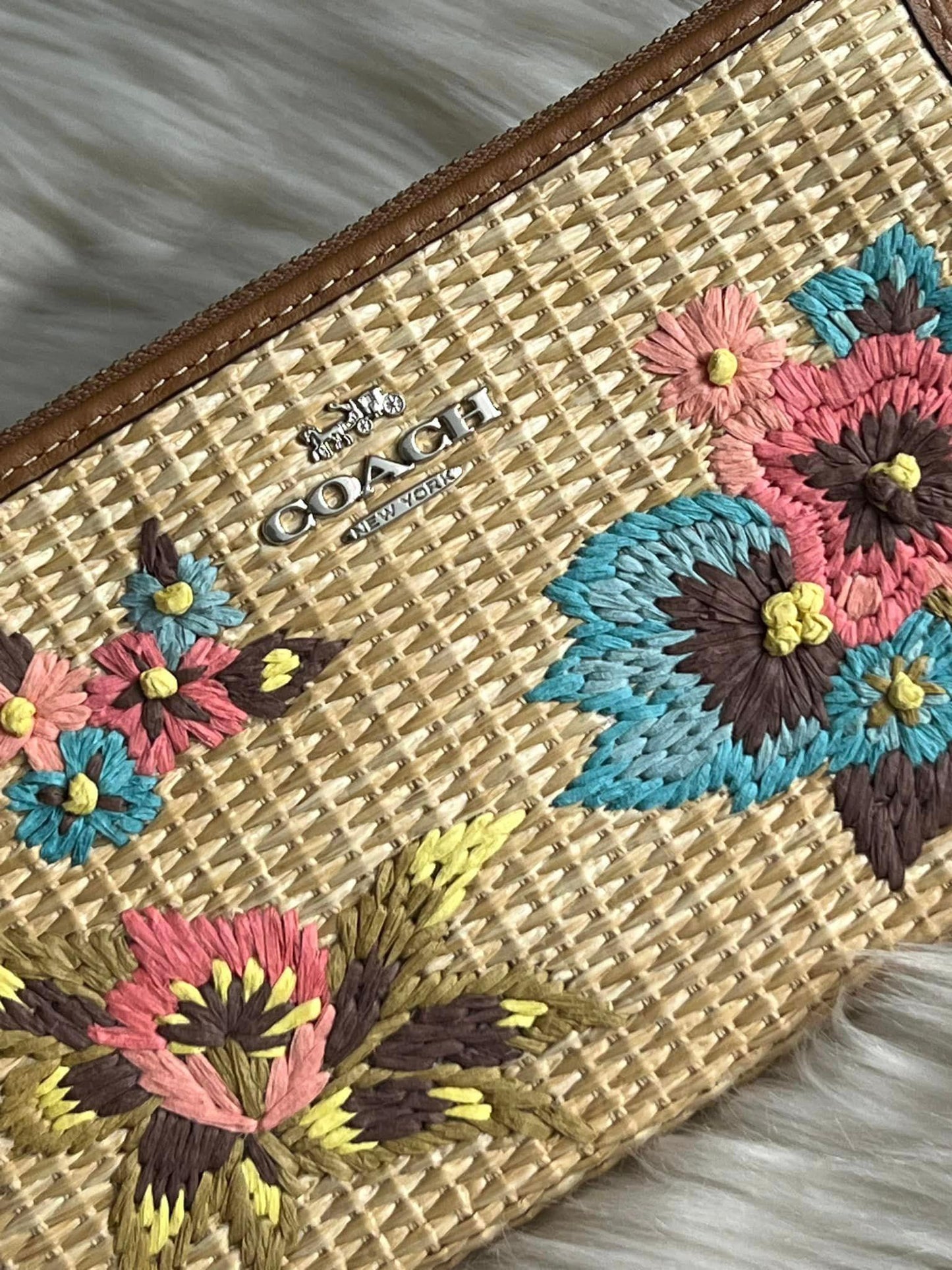 Coach Large Corner Zip Wristlet With Floral Embroidery