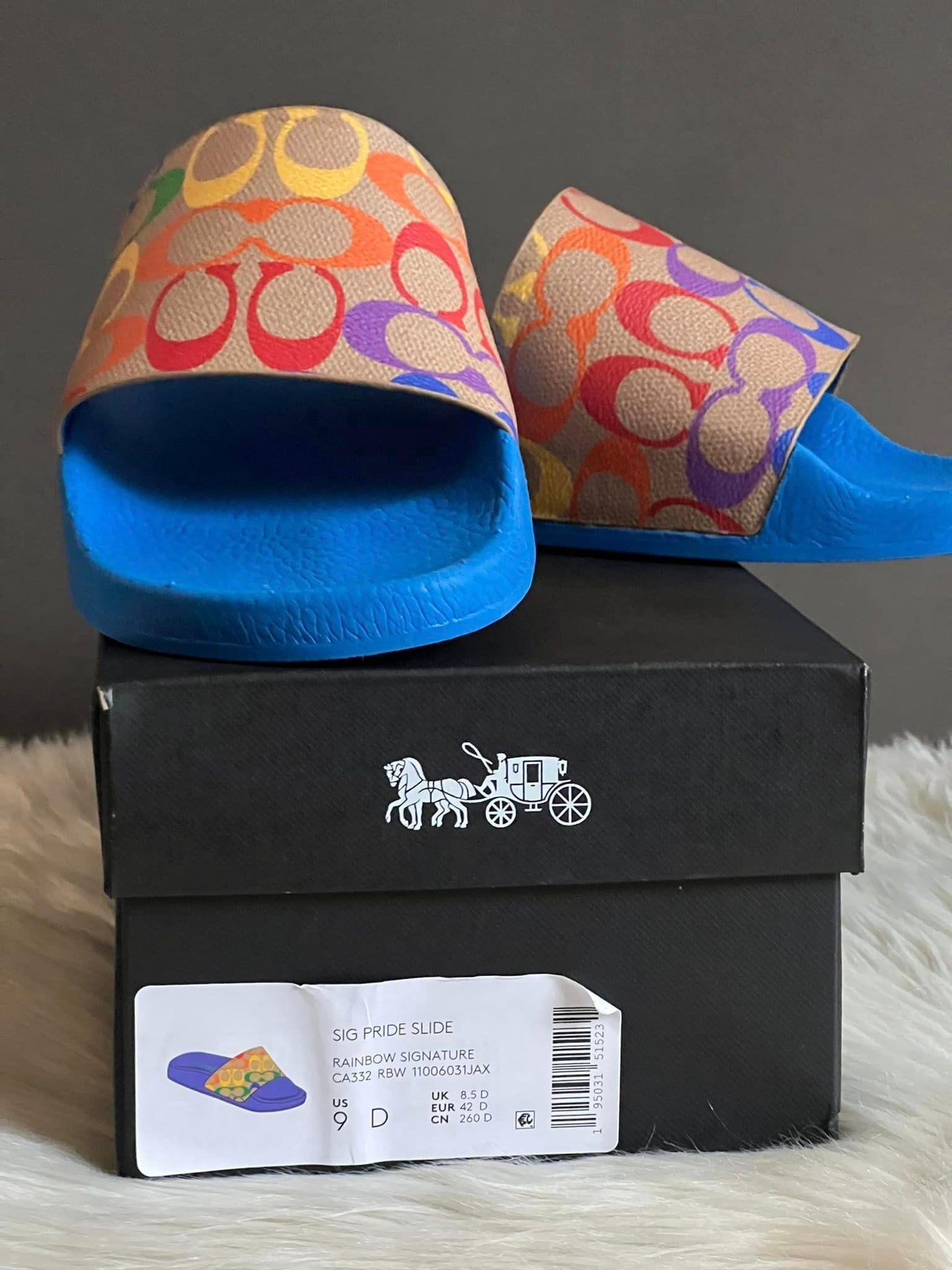Coach Signature Slide in Rainbow Signature Canvas