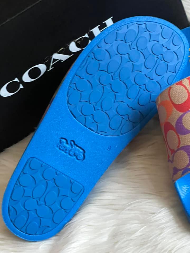 Coach Signature Slide in Rainbow Signature Canvas