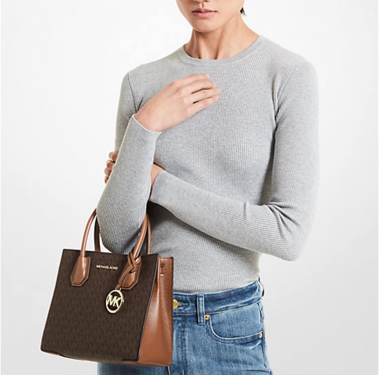 Michael Kors Mercer Medium Logo and Leather Accordion Crossbody Bag