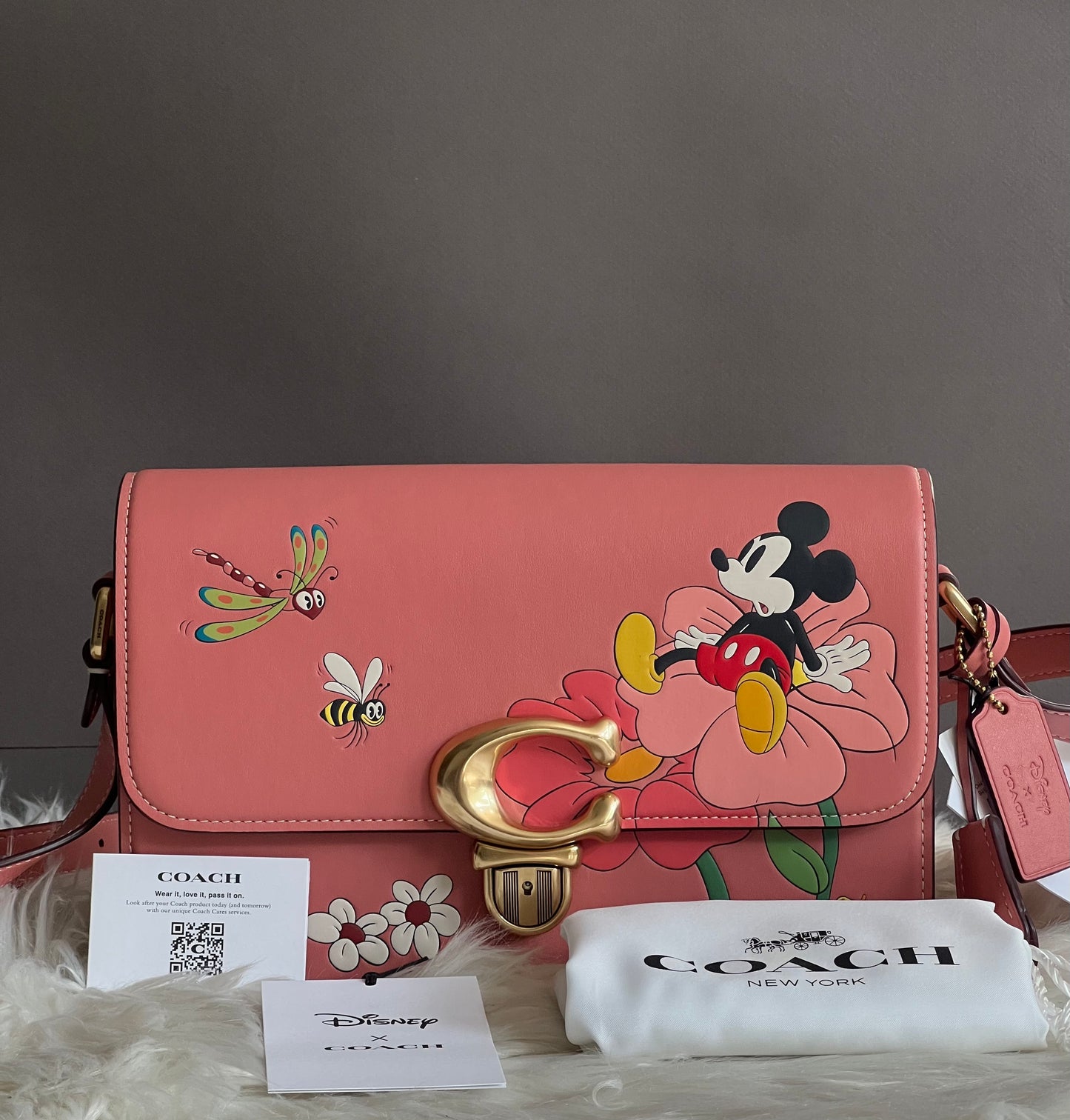 Disney X Coach Studio Shoulder Bag with Mickey Mouse and Flowers