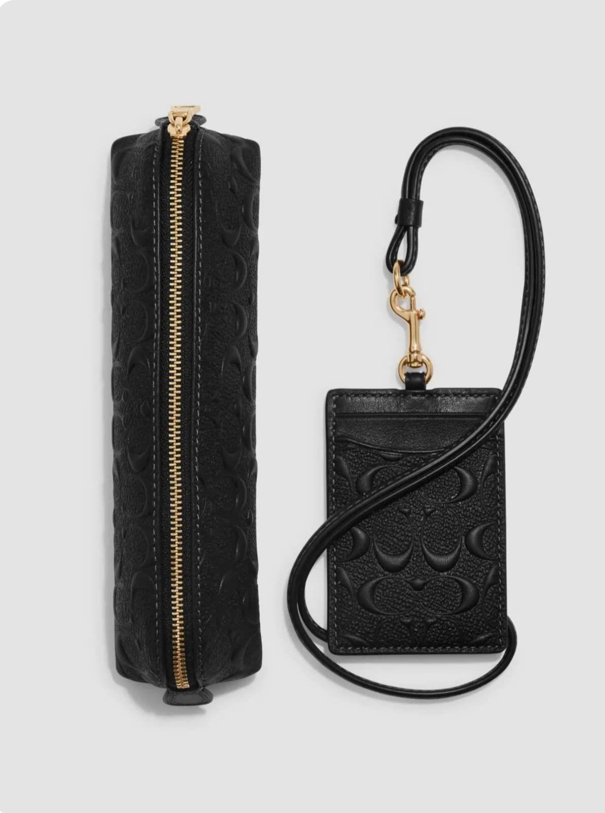 Coach Boxed Pencil Case and ID Lanyard Set in Signature Leather