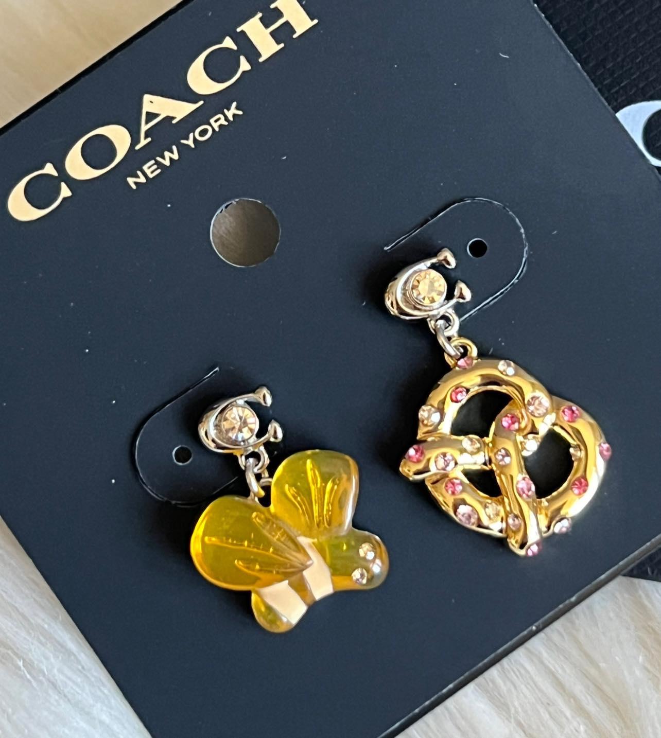 Coach Bumble Bee Pretzel Mismatch Earrings