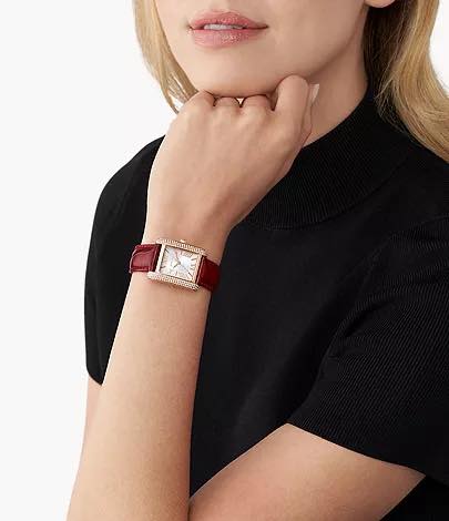 Michael Kors Women’s Mini Emery Pavé Rose Gold-Tone and Crocodile Embossed Leather Watch