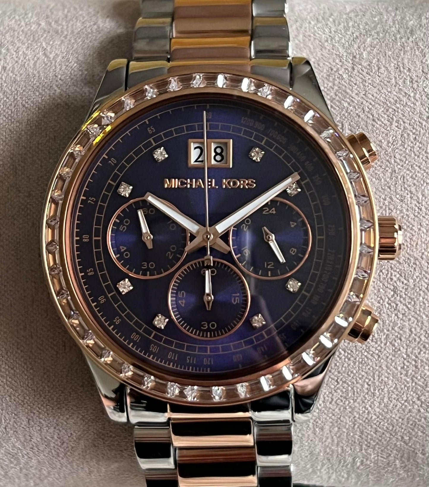 Michael Kors Women’s Brinkley Navy Dial Two-tone Watch
