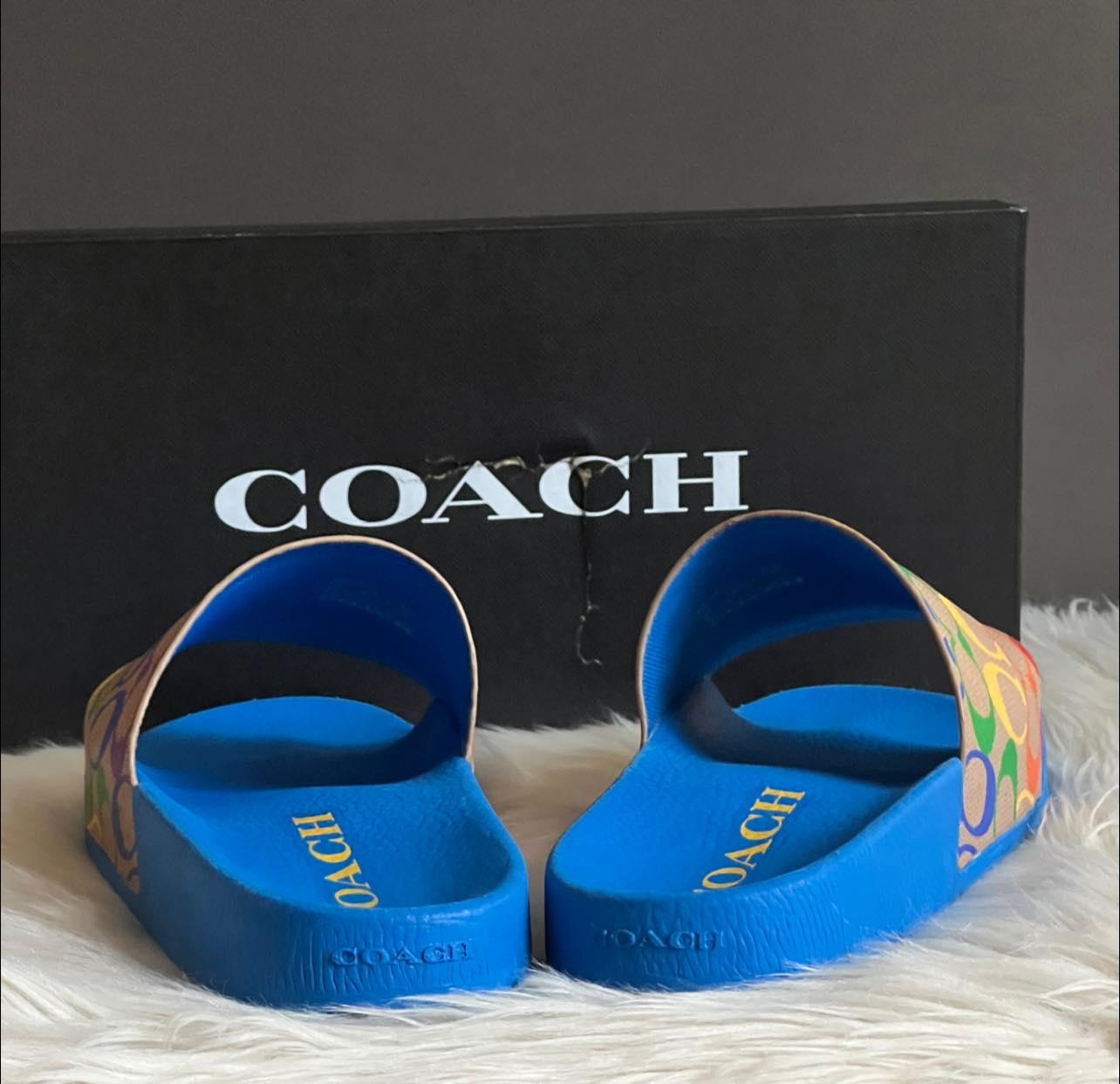 Coach Signature Slide in Rainbow Signature Canvas