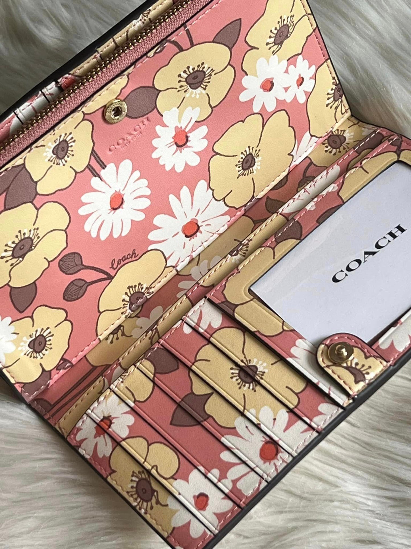 Coach Slim Zip Wallet With Floral Cluster Print Interior