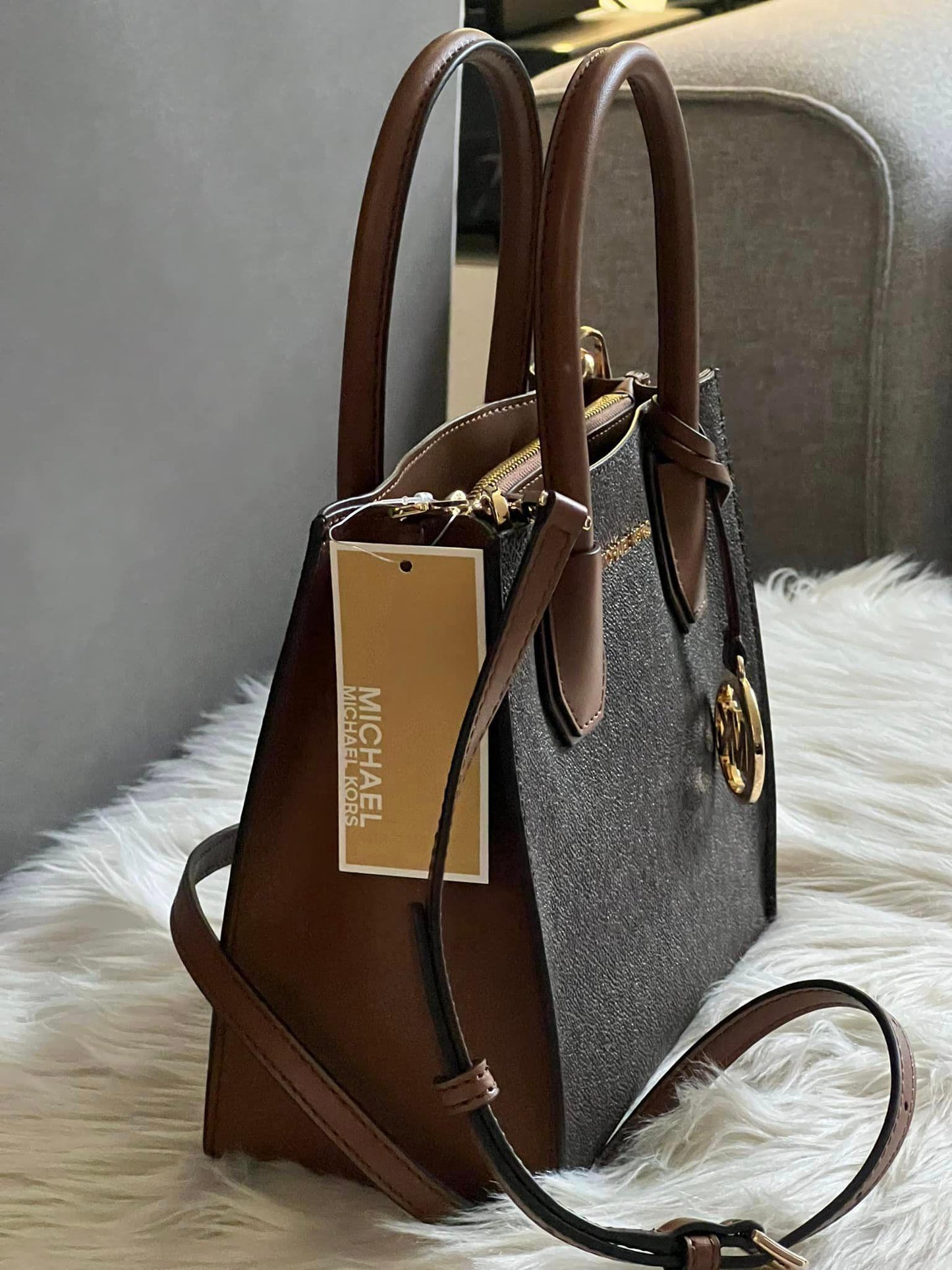 Michael Kors Mercer Medium Logo and Leather Accordion Crossbody Bag