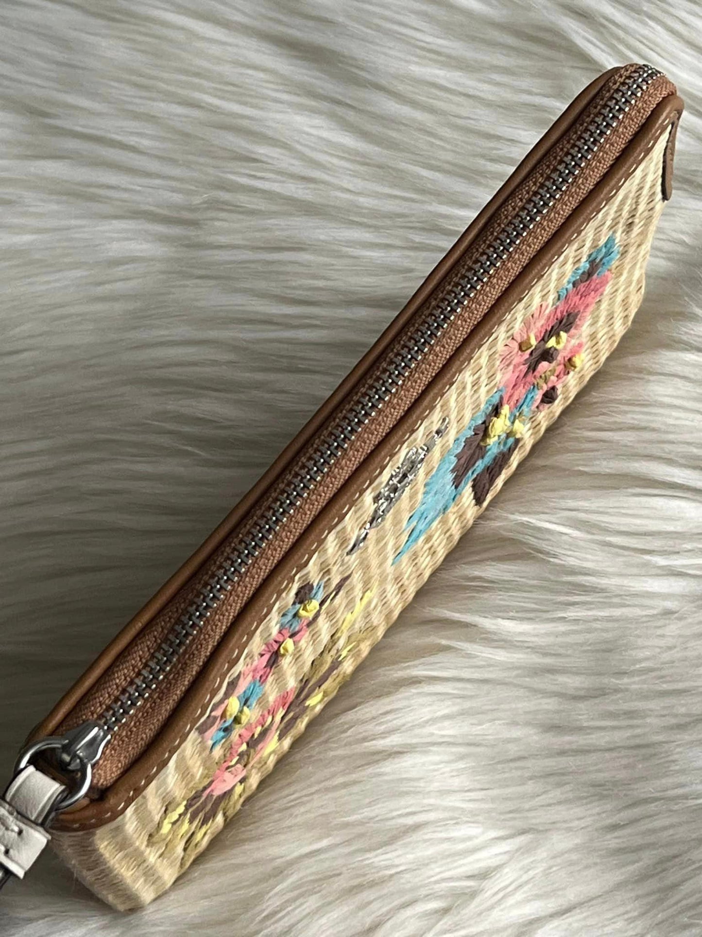 Coach Large Corner Zip Wristlet With Floral Embroidery