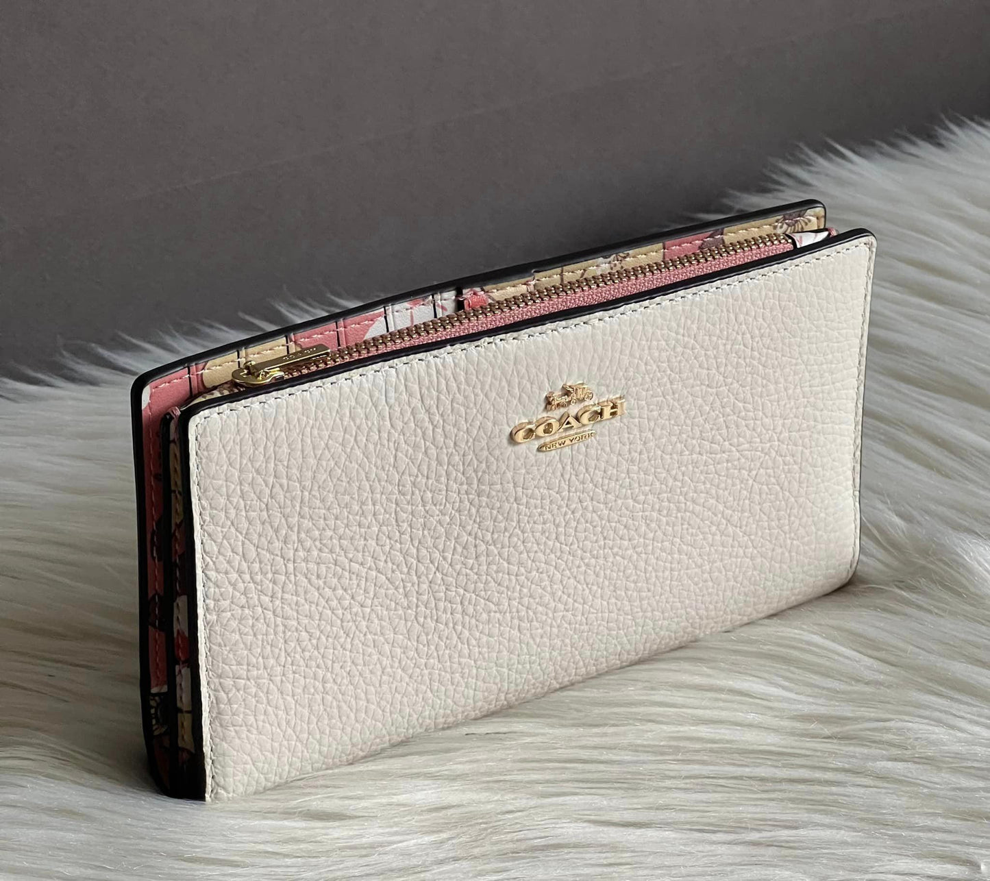 Coach Slim Zip Wallet With Floral Cluster Print Interior