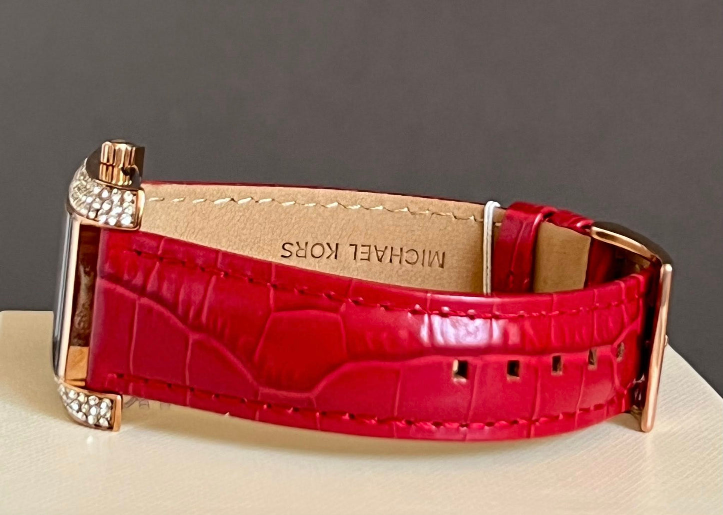 Michael Kors Women’s Mini Emery Pavé Rose Gold-Tone and Crocodile Embossed Leather Watch