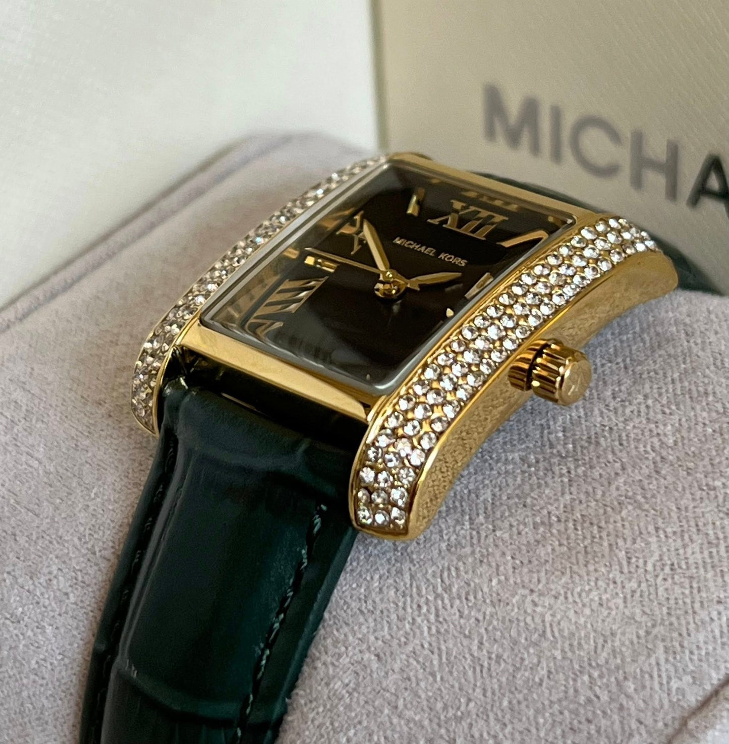 Michael Kors Women’s Emery Three-Hand Green Croco Leather Watch