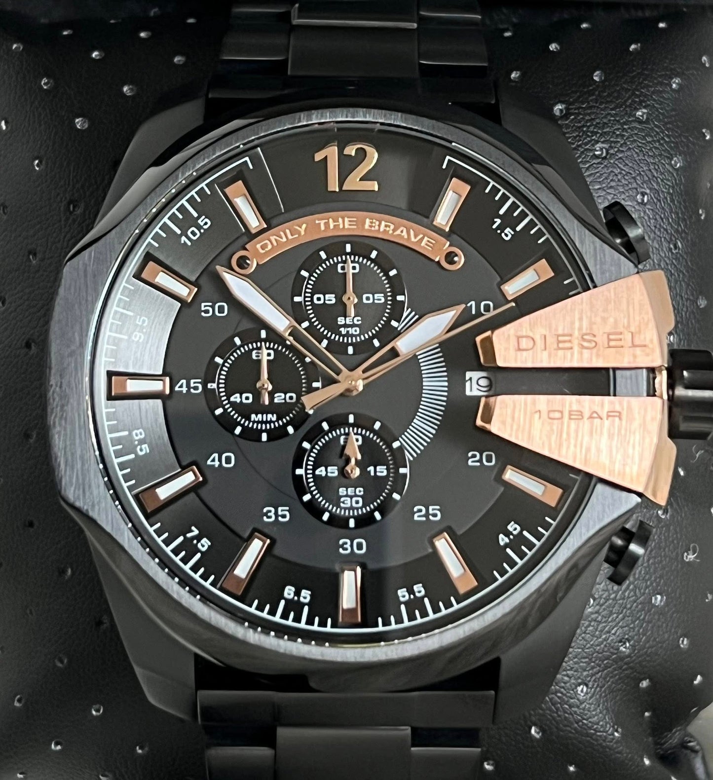 Diesel Men’s Mega Chief Black IP and Rose Gold Chronograph