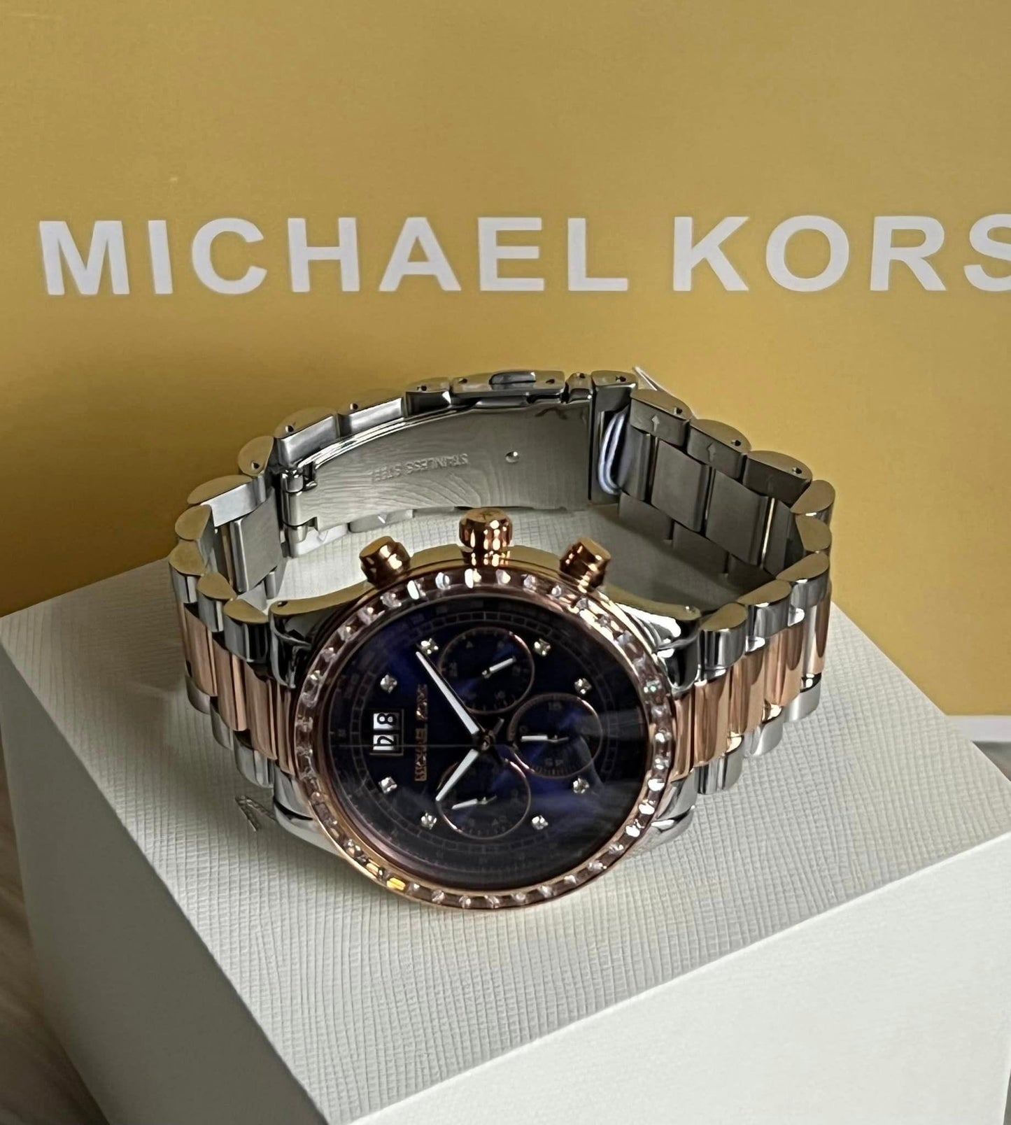 Michael Kors Women’s Brinkley Navy Dial Two-tone Watch