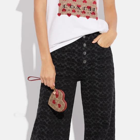 Coach Heart Wristlet in Signature Canvas with Heart Print