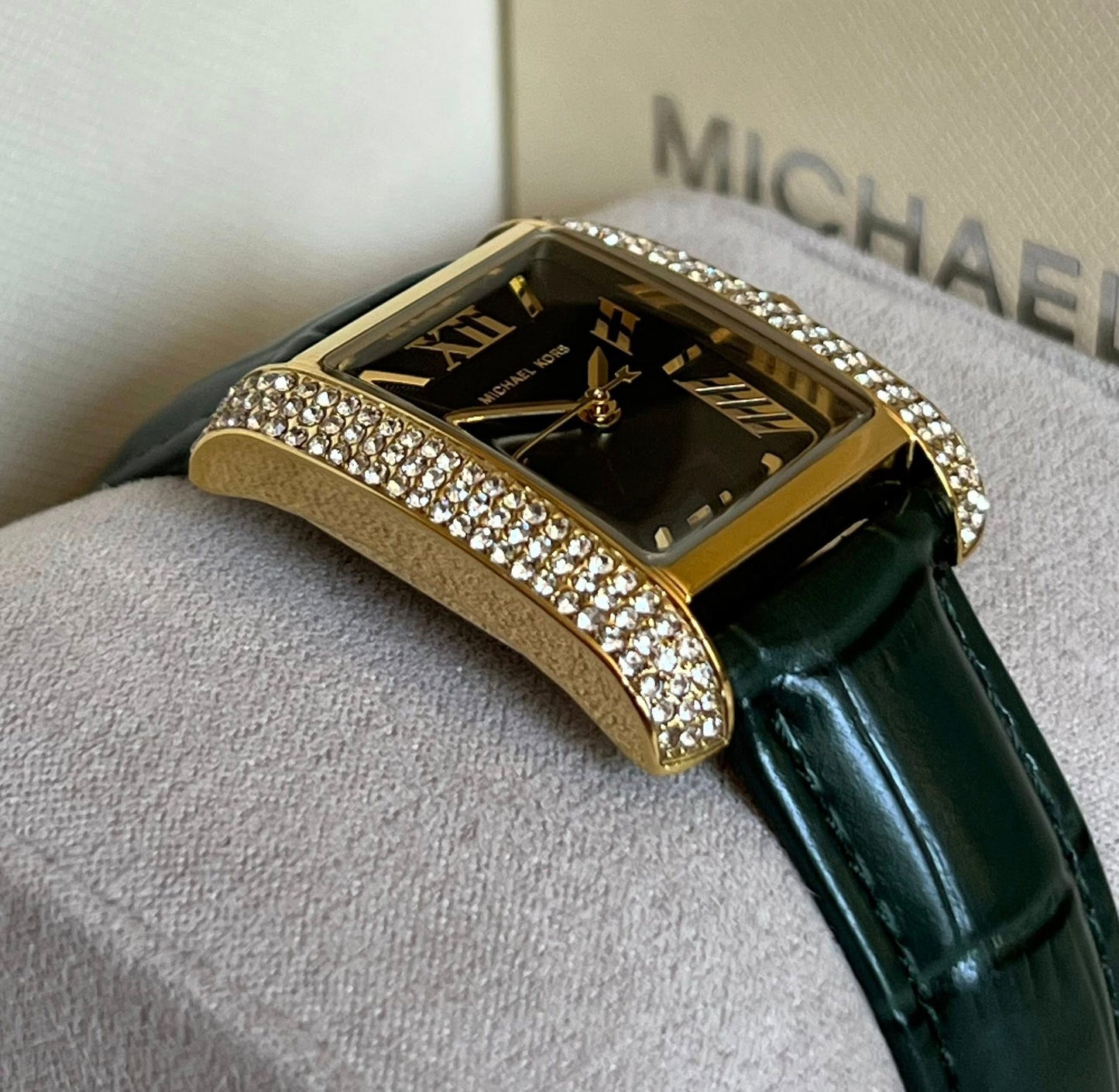 Michael Kors Women’s Emery Three-Hand Green Croco Leather Watch