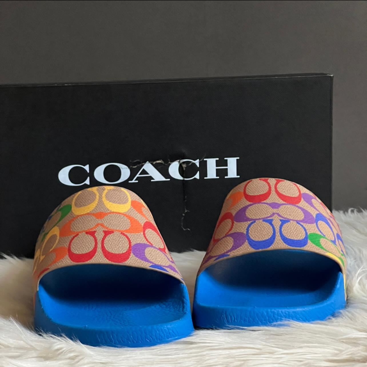 Coach Signature Slide in Rainbow Signature Canvas