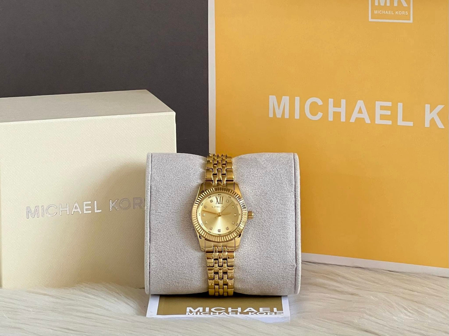 Michael Kors Women’s Petite Lexington Pave Gold-Tone Watch