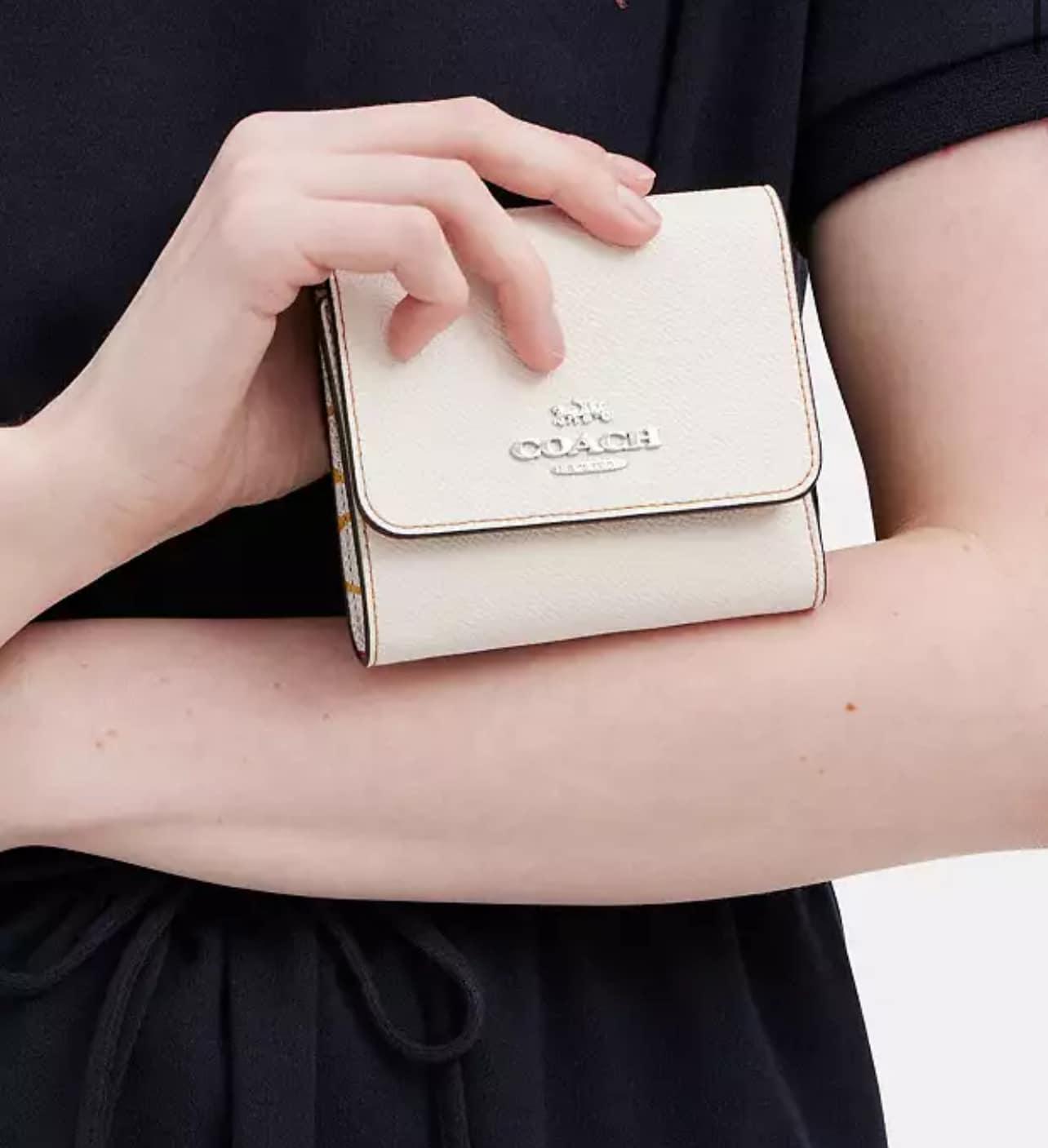 Coach Small Trifold Wallet With Rainbow Signature Interior