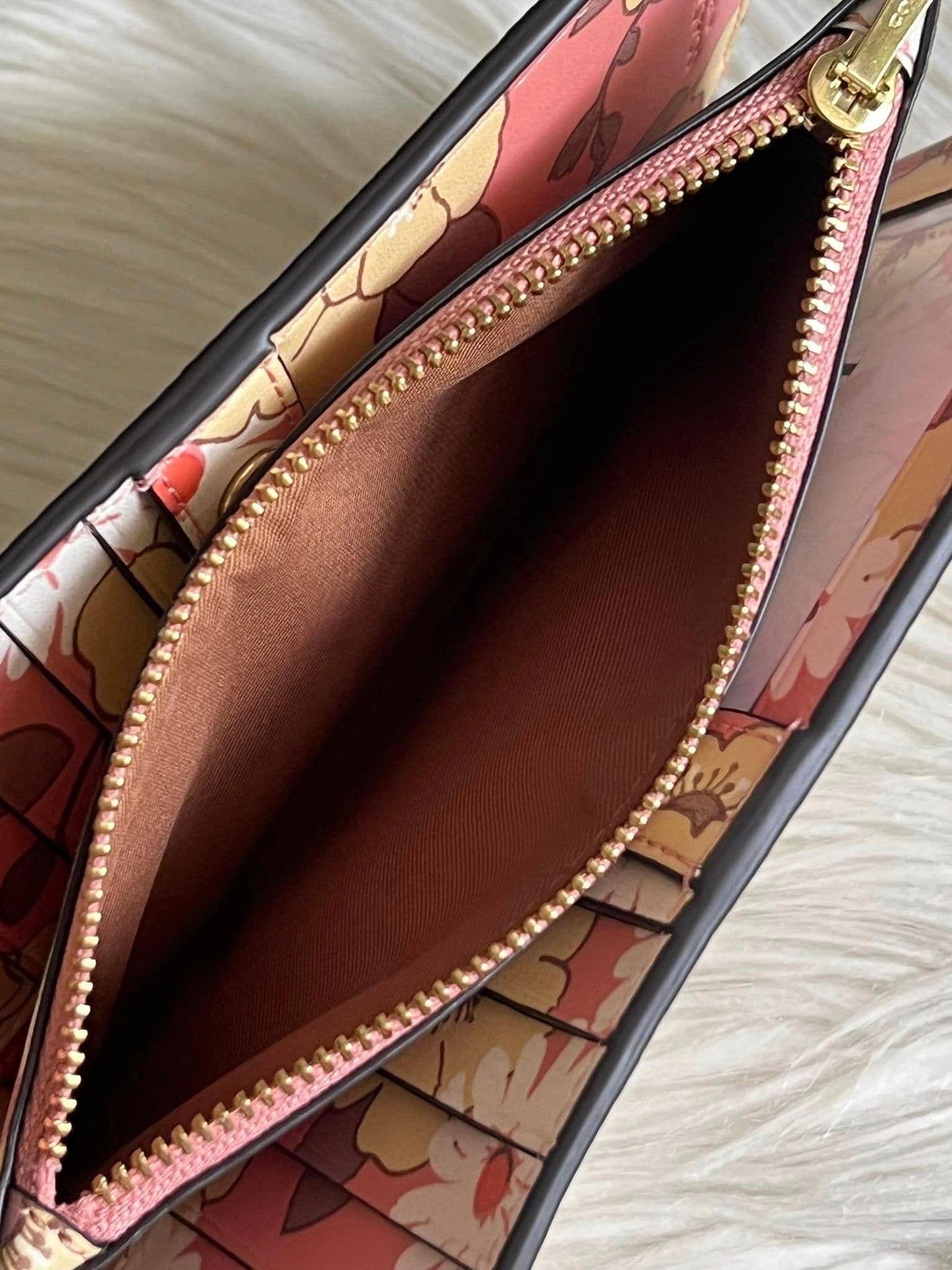 Coach Slim Zip Wallet With Floral Cluster Print Interior