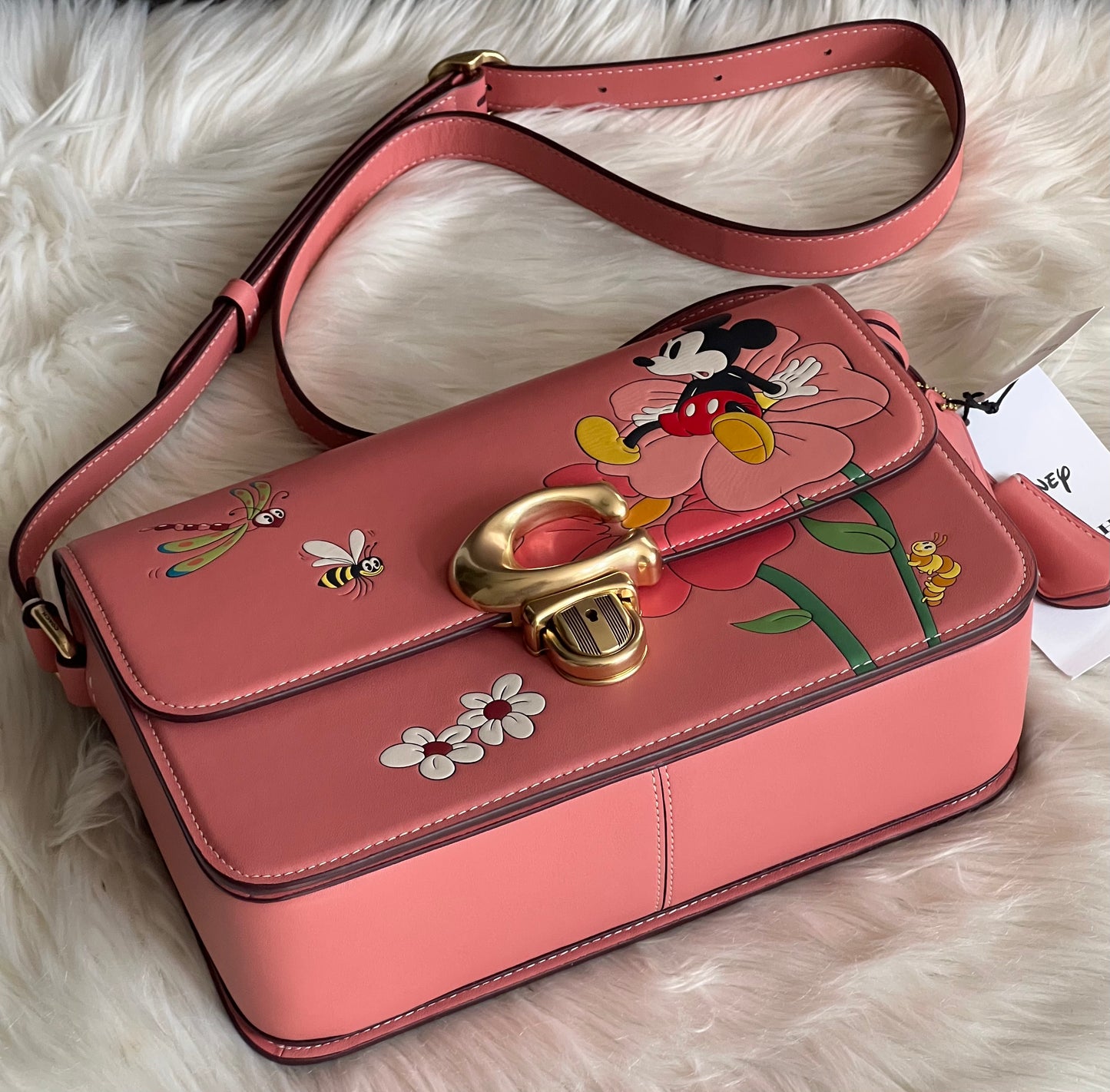 Disney X Coach Studio Shoulder Bag with Mickey Mouse and Flowers