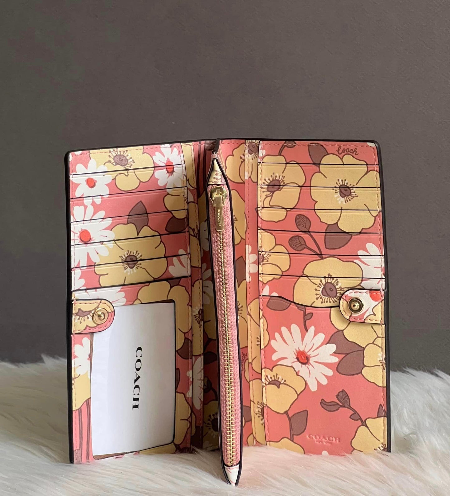 Coach Slim Zip Wallet With Floral Cluster Print Interior