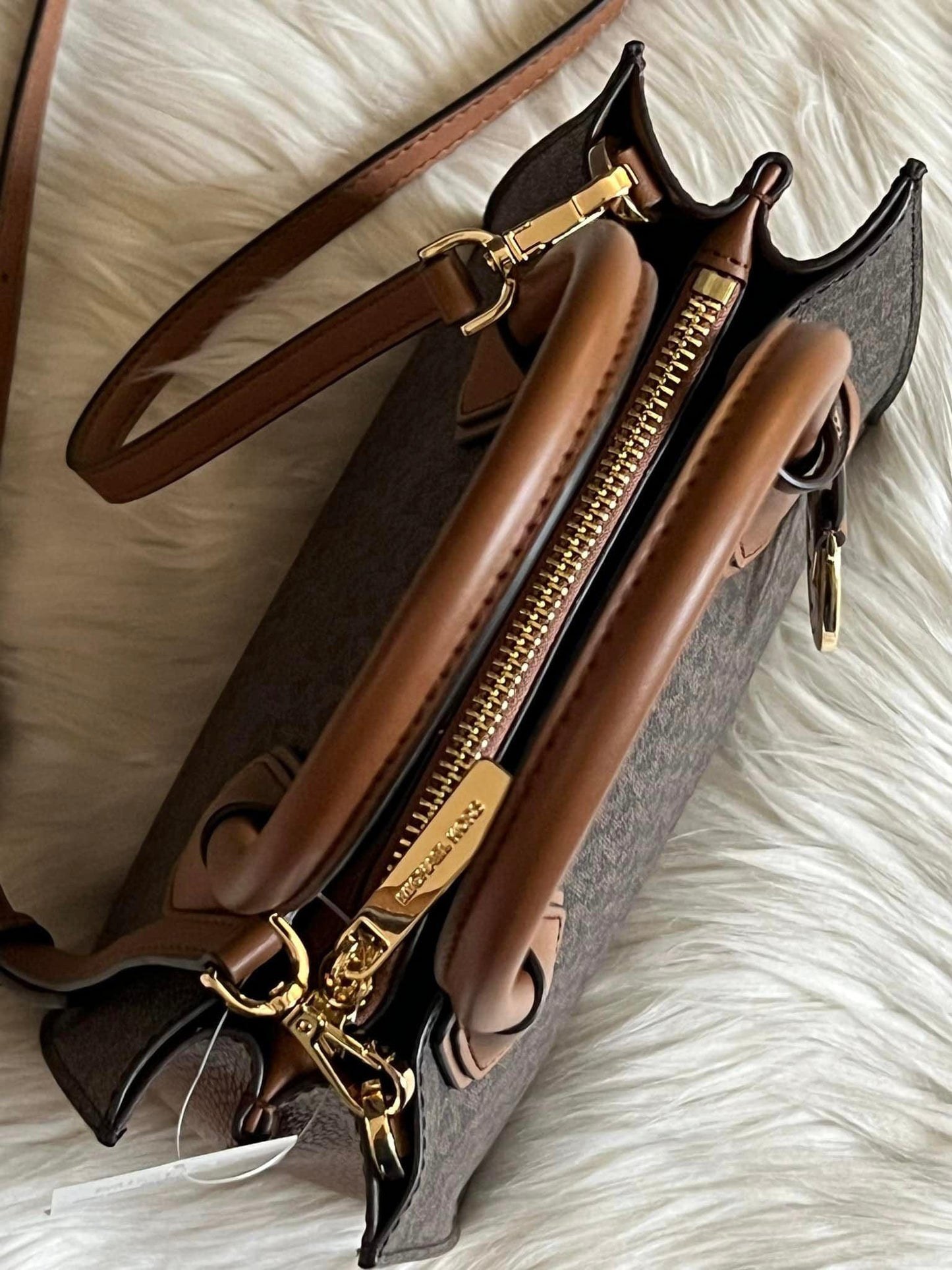 Michael Kors Mercer Medium Logo and Leather Accordion Crossbody Bag