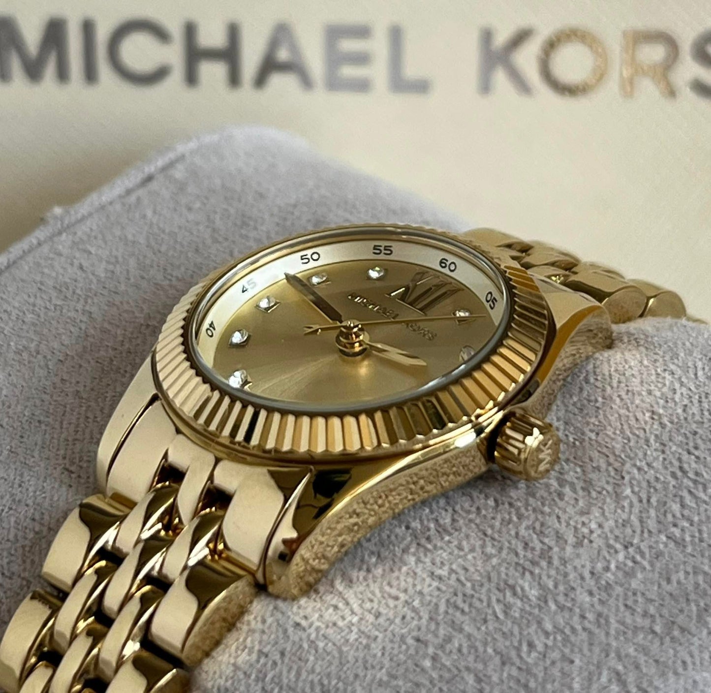 Michael Kors Women’s Petite Lexington Pave Gold-Tone Watch