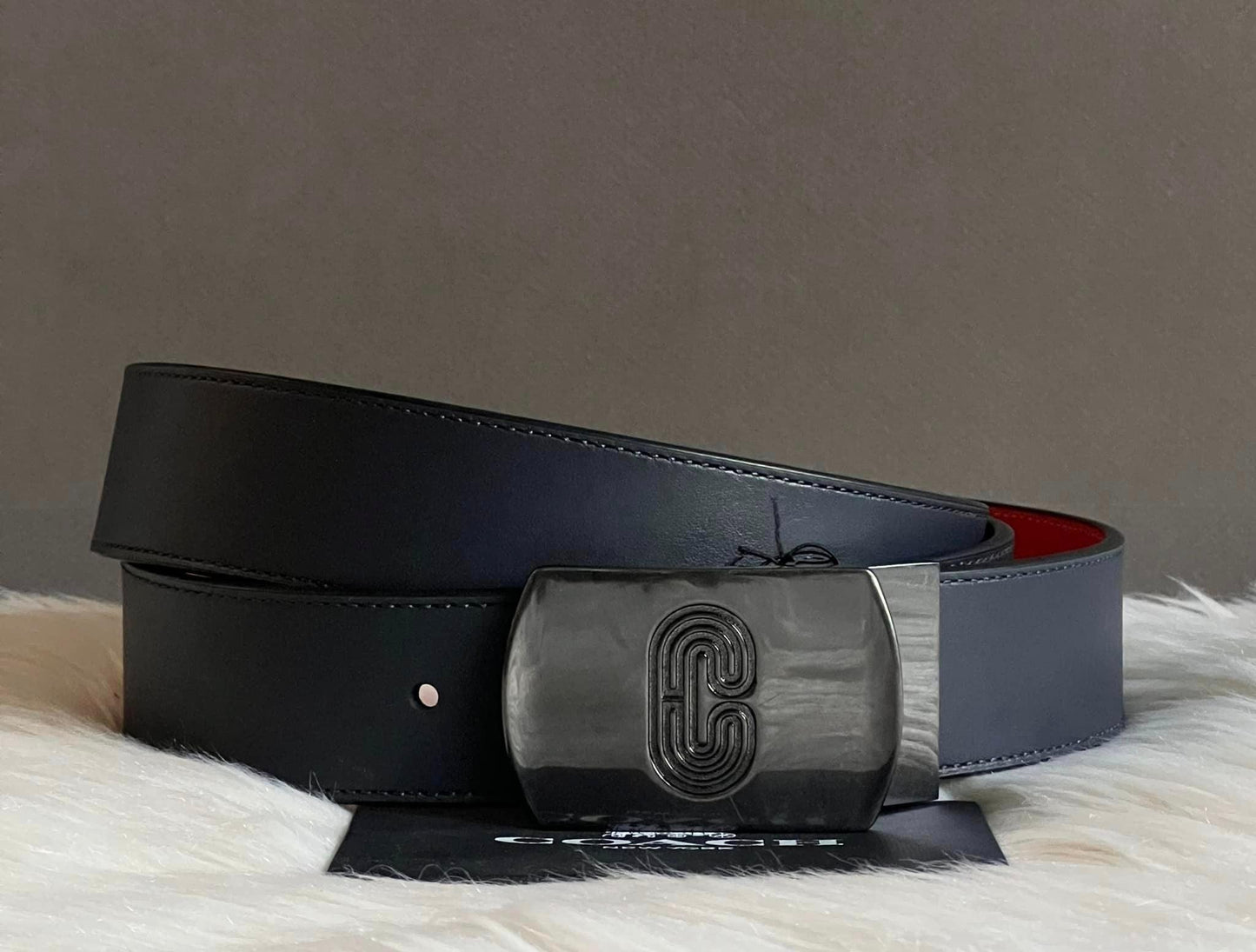 Coach Men’s Plaque Buckle Reversible Belt