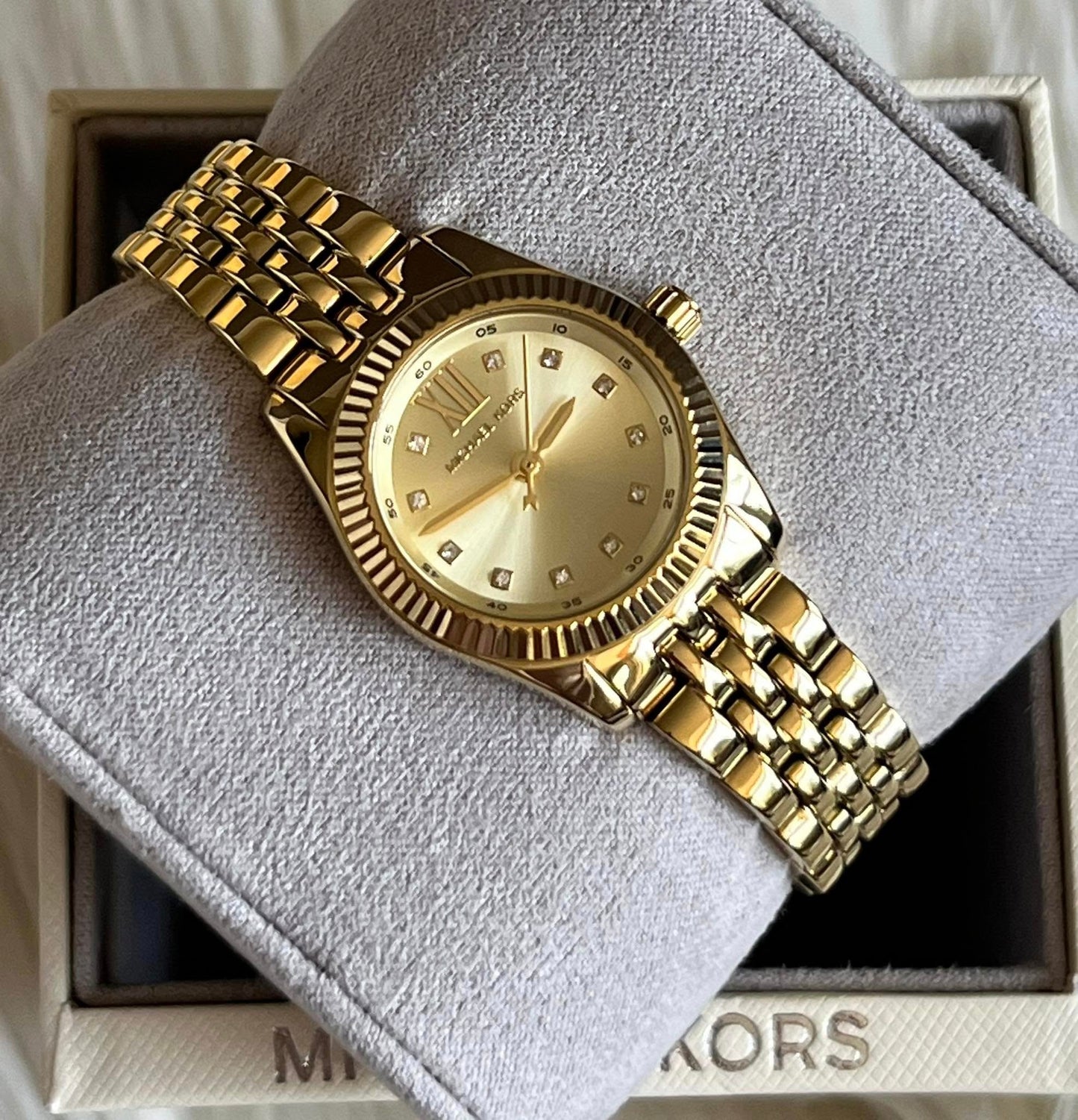 Michael Kors Women’s Petite Lexington Pave Gold-Tone Watch