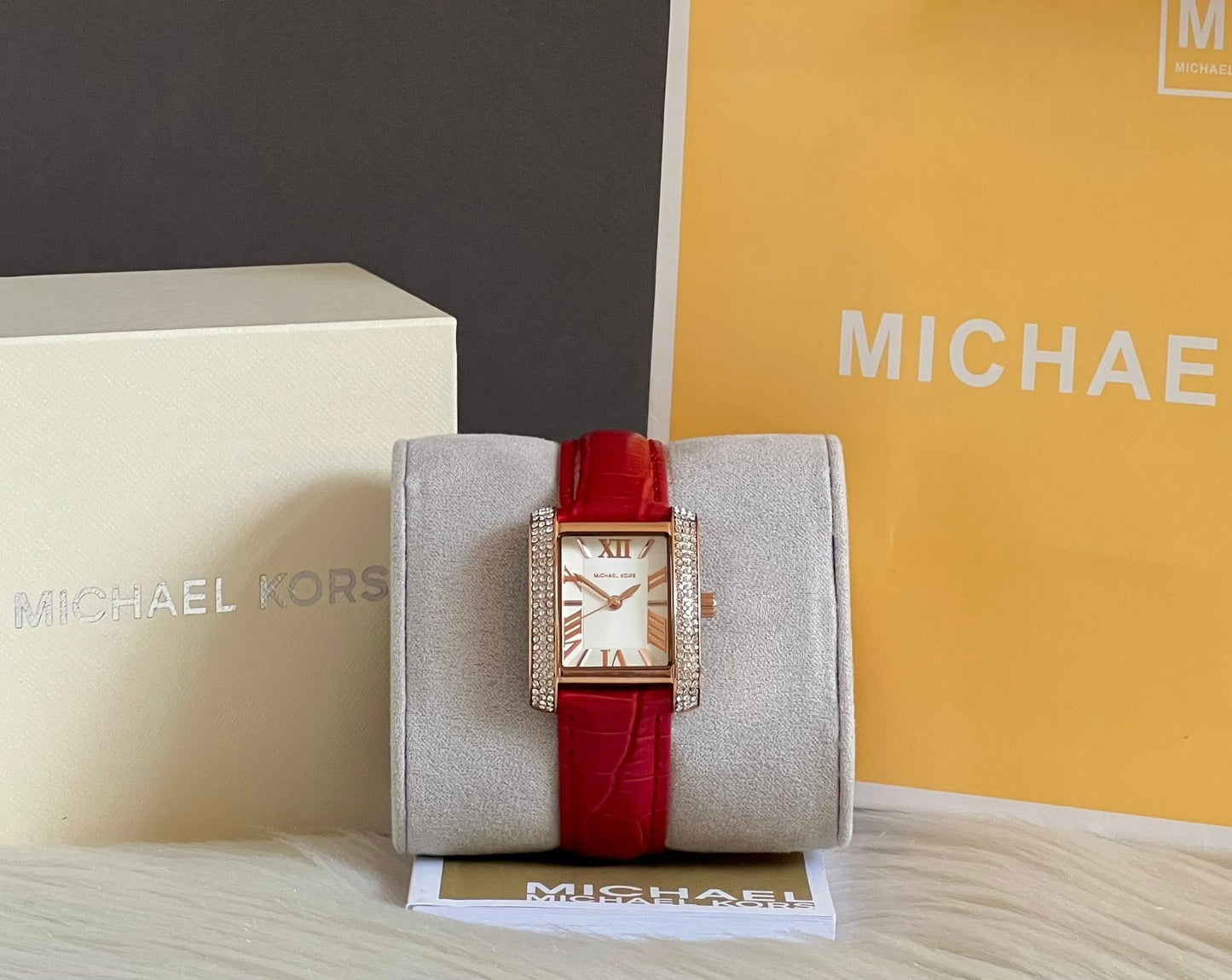 Michael Kors Women’s Mini Emery Pavé Rose Gold-Tone and Crocodile Embossed Leather Watch