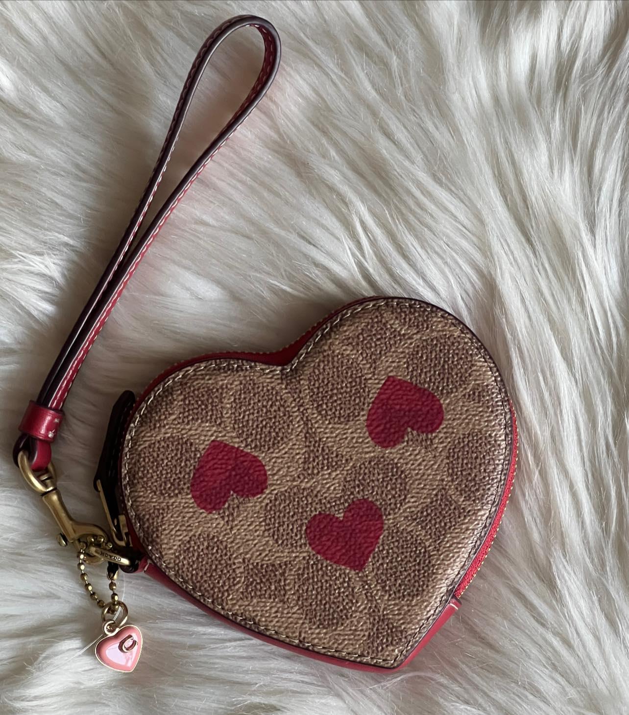 Coach Heart Wristlet in Signature Canvas with Heart Print