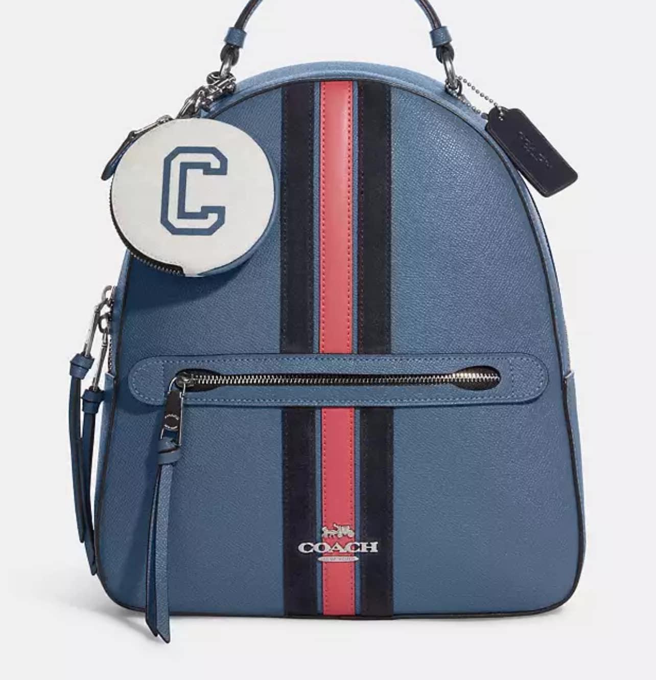 Coach Circular Coin Pouch In Signature Canvas With Varsity Motif