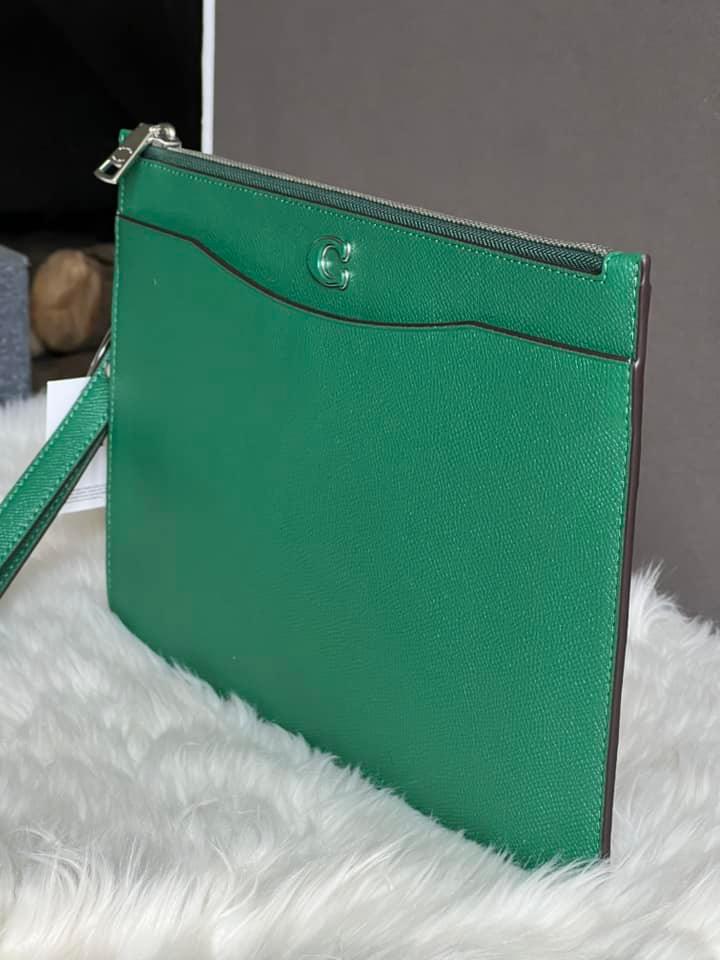Coach Pouch Wristlet in Crossgrain Leather with Signature Canvas Interior
