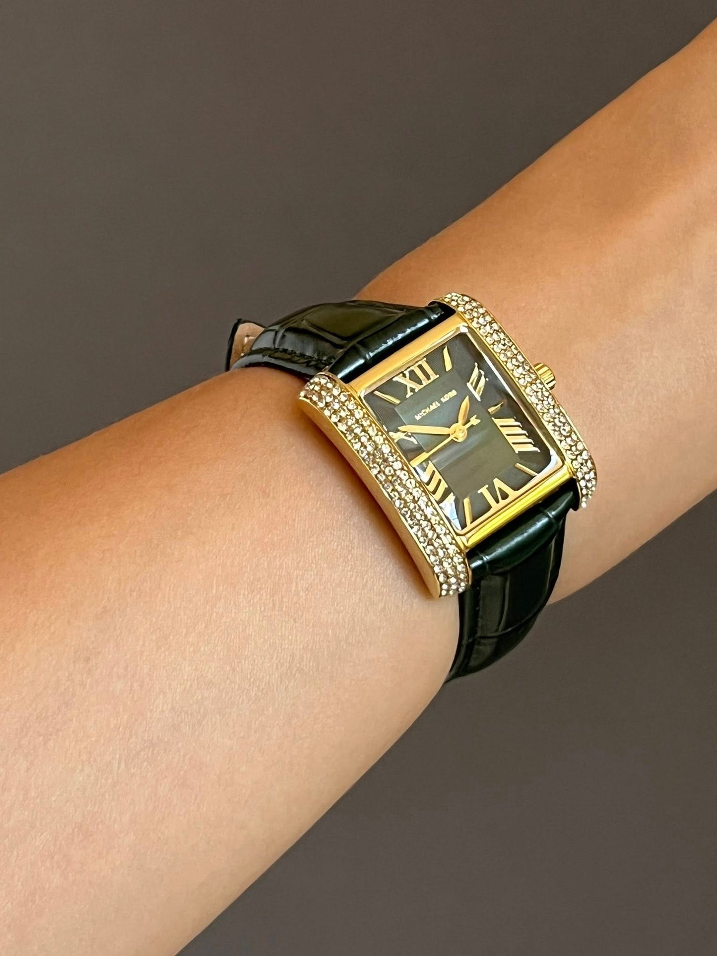 Michael Kors Women’s Emery Three-Hand Green Croco Leather Watch