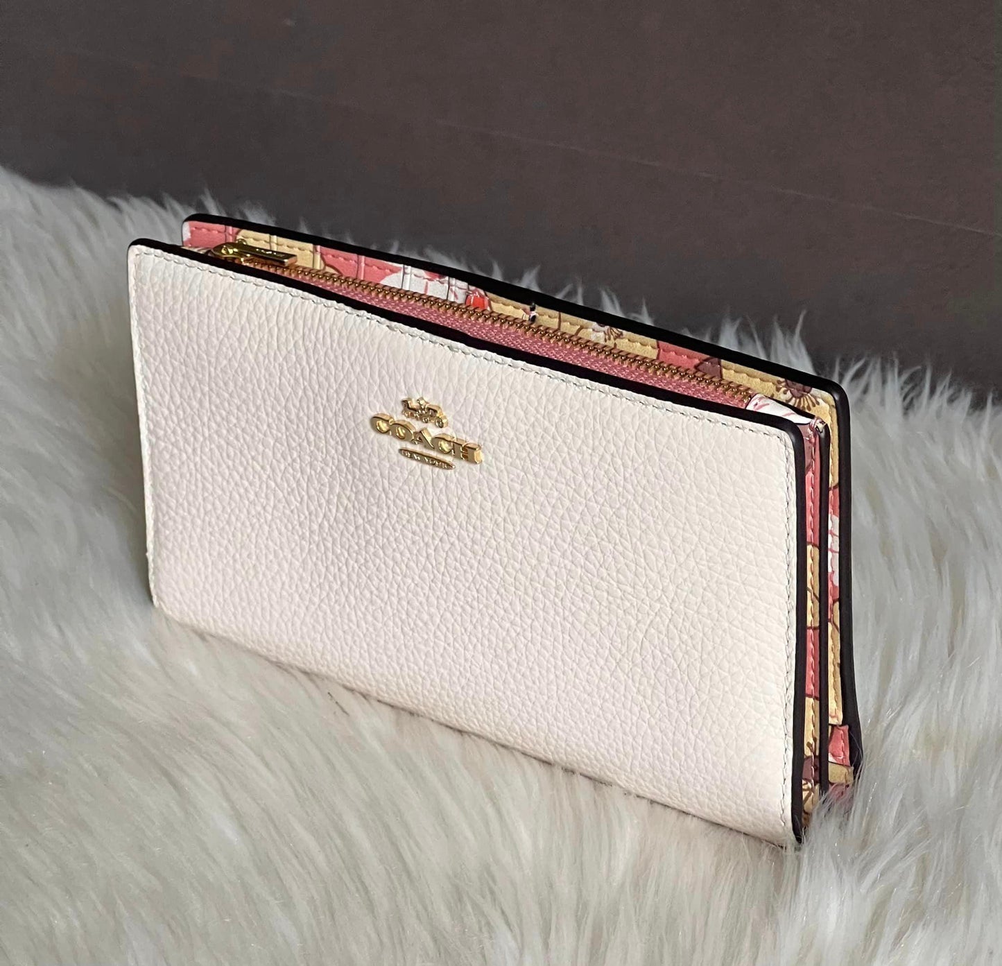 Coach Slim Zip Wallet With Floral Cluster Print Interior