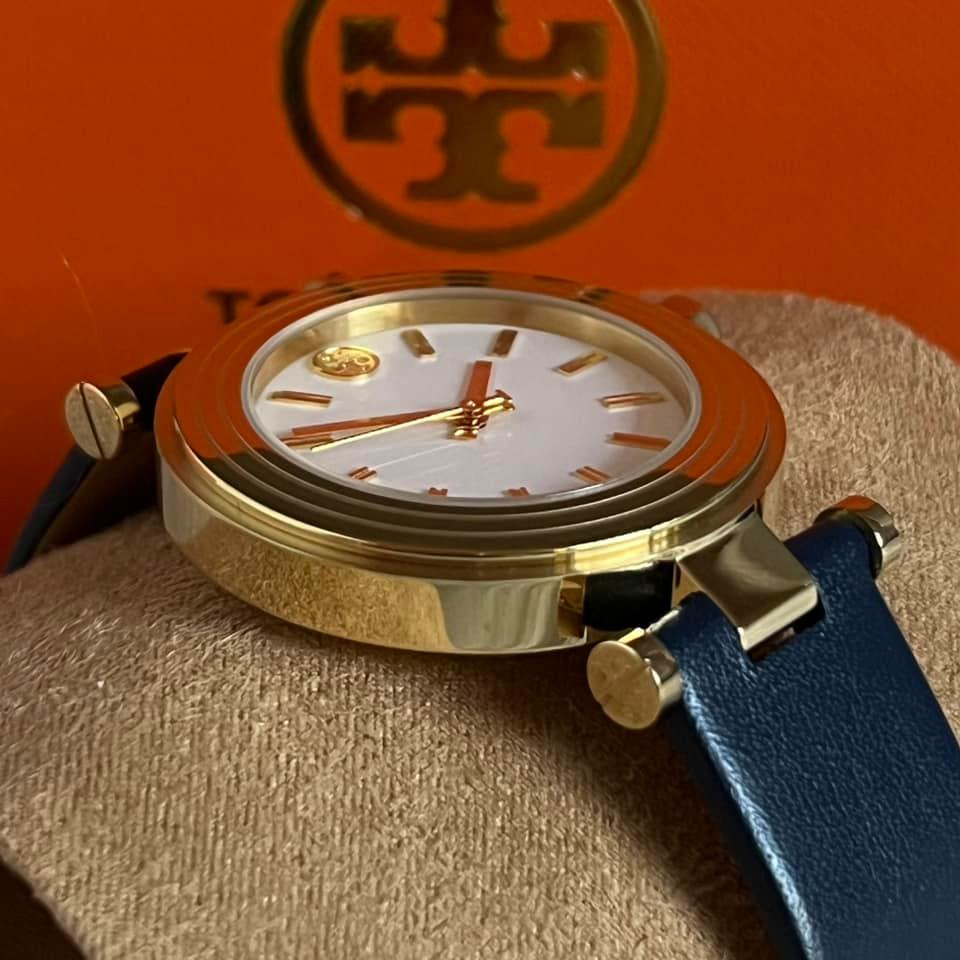 Tory Burch Women’s Classic T Navy Leather Gold-Tone Watch