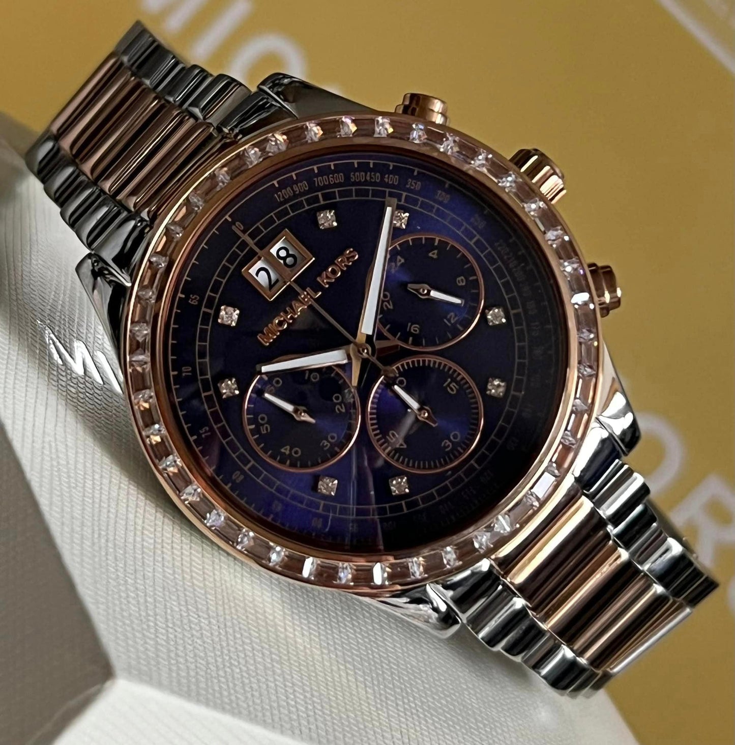 Michael Kors Women’s Brinkley Navy Dial Two-tone Watch