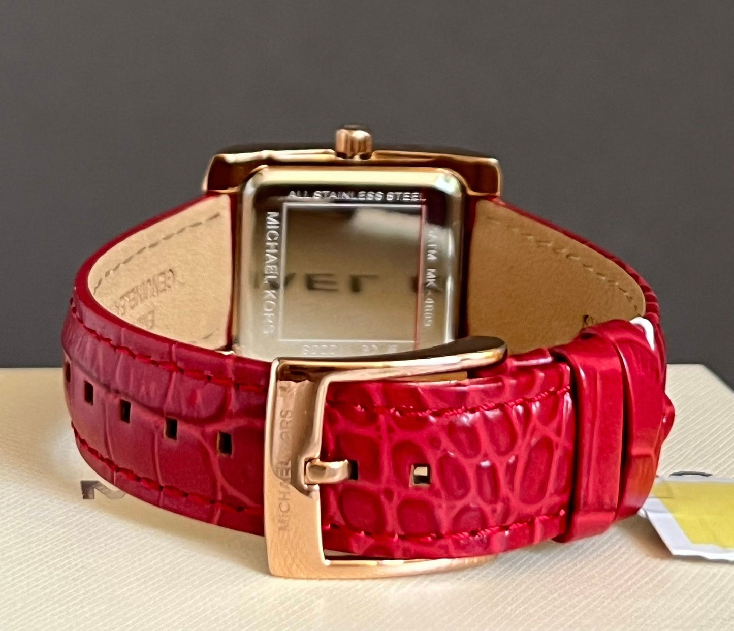 Michael Kors Women’s Mini Emery Pavé Rose Gold-Tone and Crocodile Embossed Leather Watch