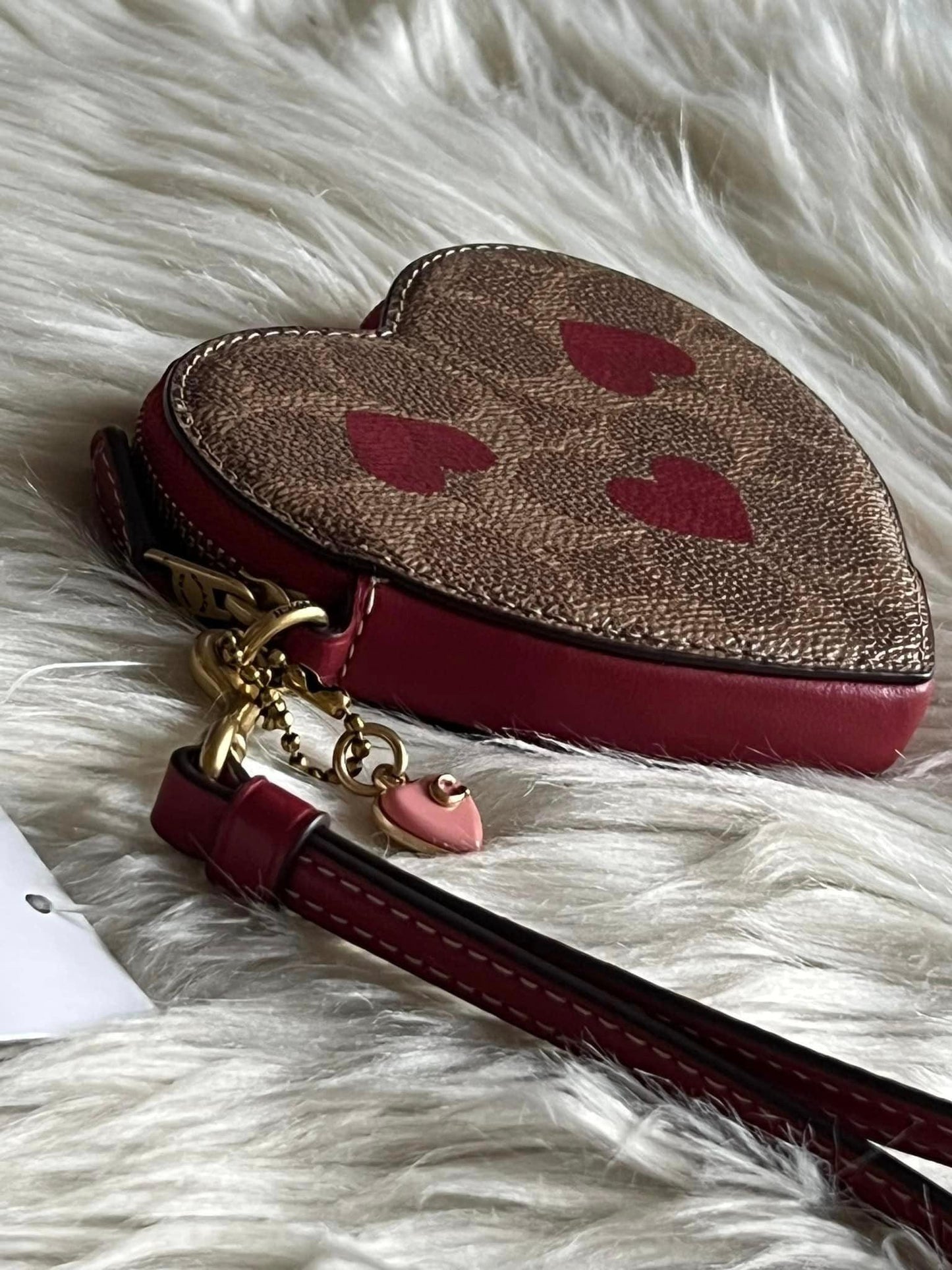 Coach Heart Wristlet in Signature Canvas with Heart Print