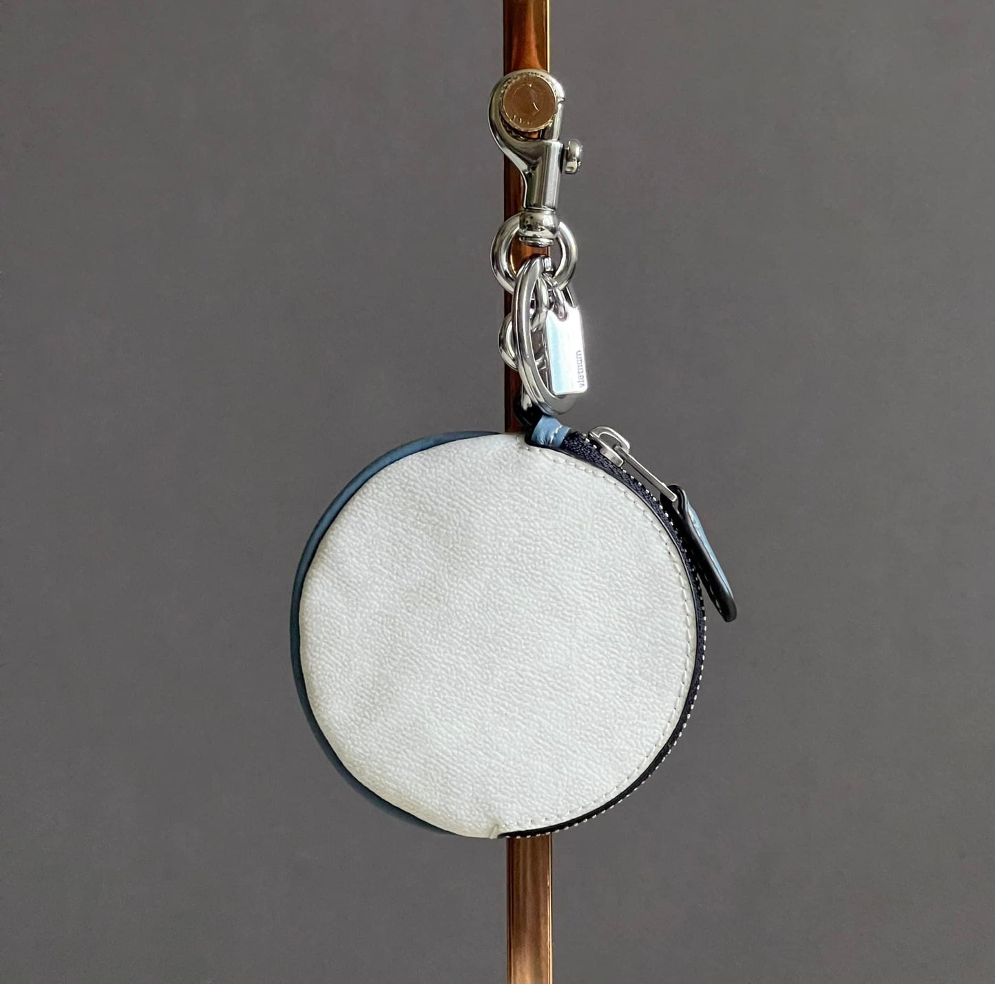 Coach Circular Coin Pouch In Signature Canvas With Varsity Motif
