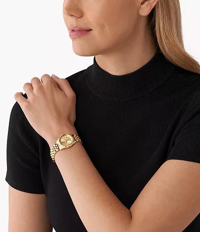Michael Kors Women’s Petite Lexington Pave Gold-Tone Watch