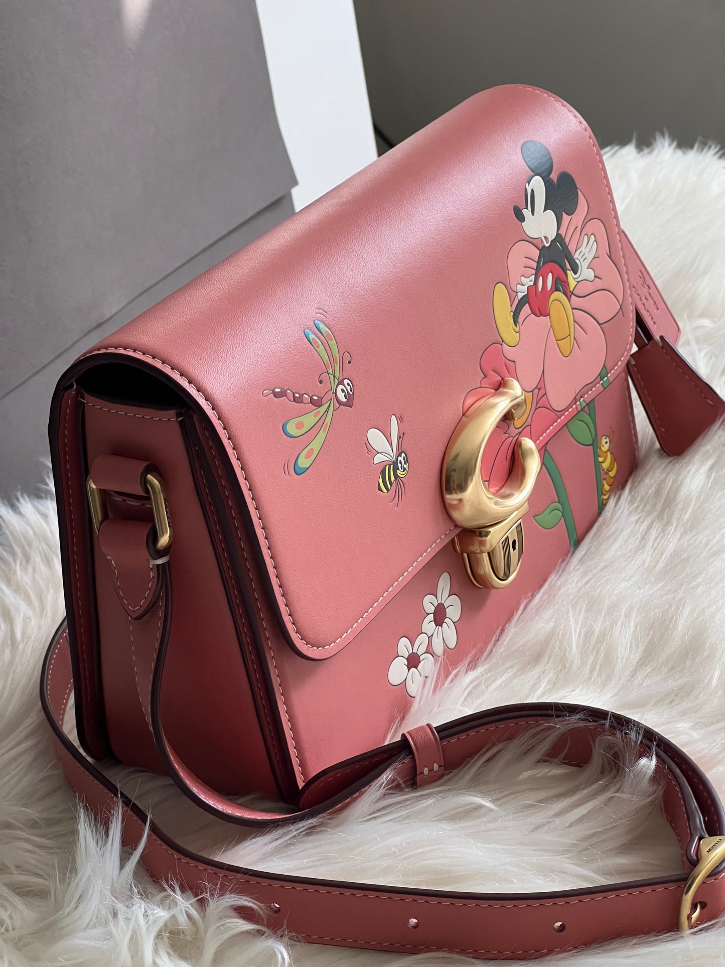 Disney X Coach Studio Shoulder Bag with Mickey Mouse and Flowers