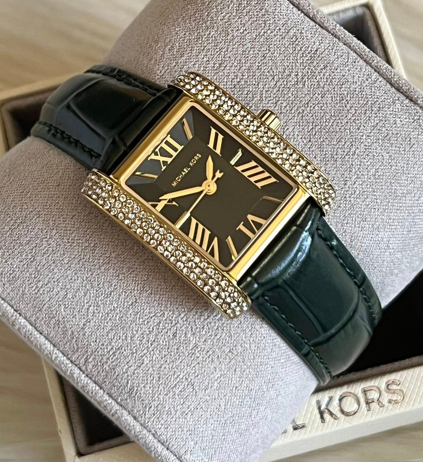 Michael Kors Women’s Emery Three-Hand Green Croco Leather Watch