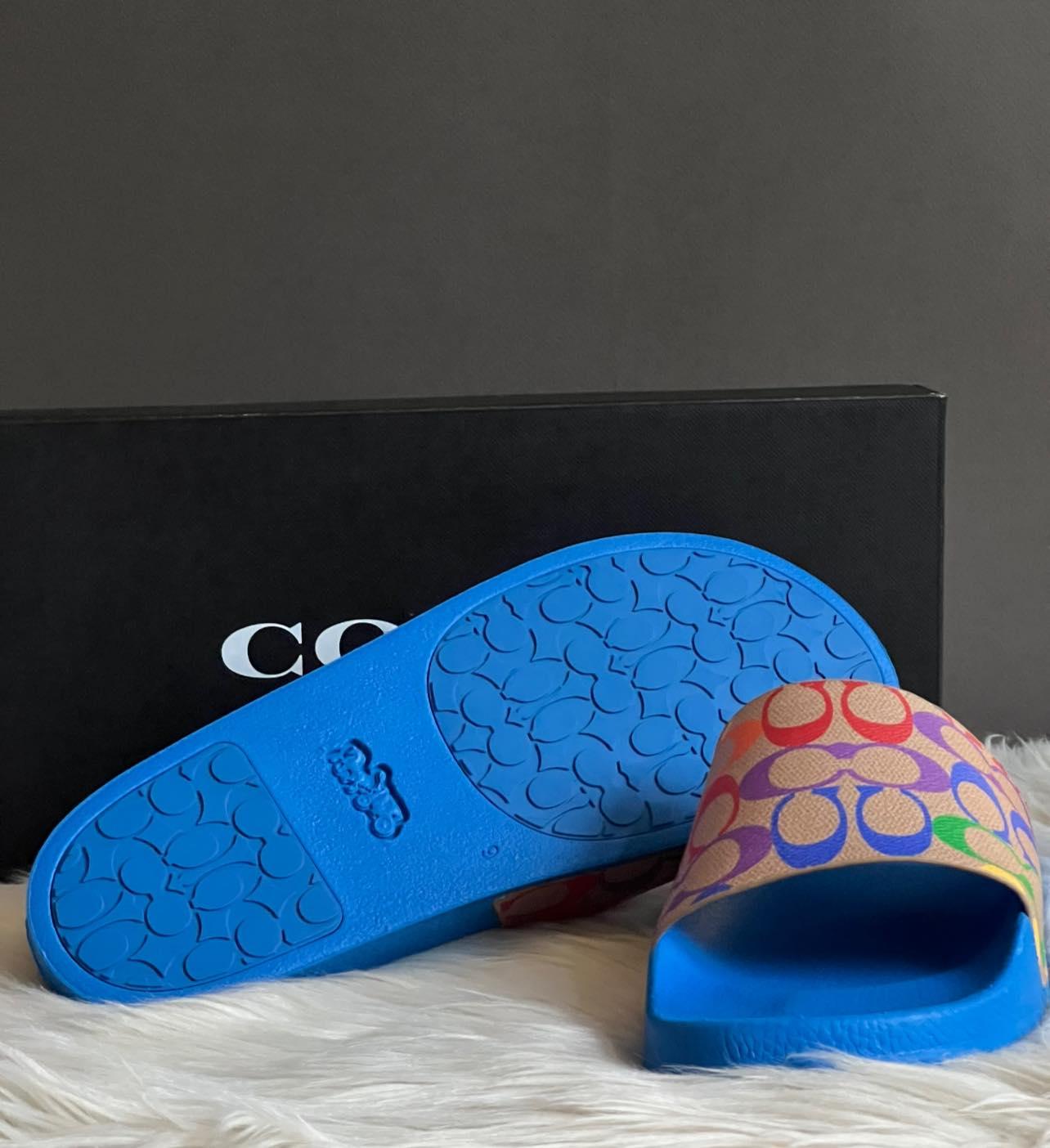 Coach Signature Slide in Rainbow Signature Canvas