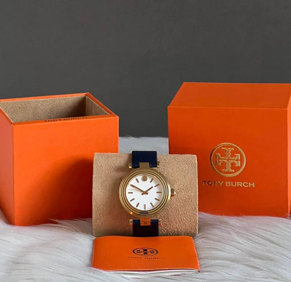 Tory Burch Women’s Classic T Navy Leather Gold-Tone Watch