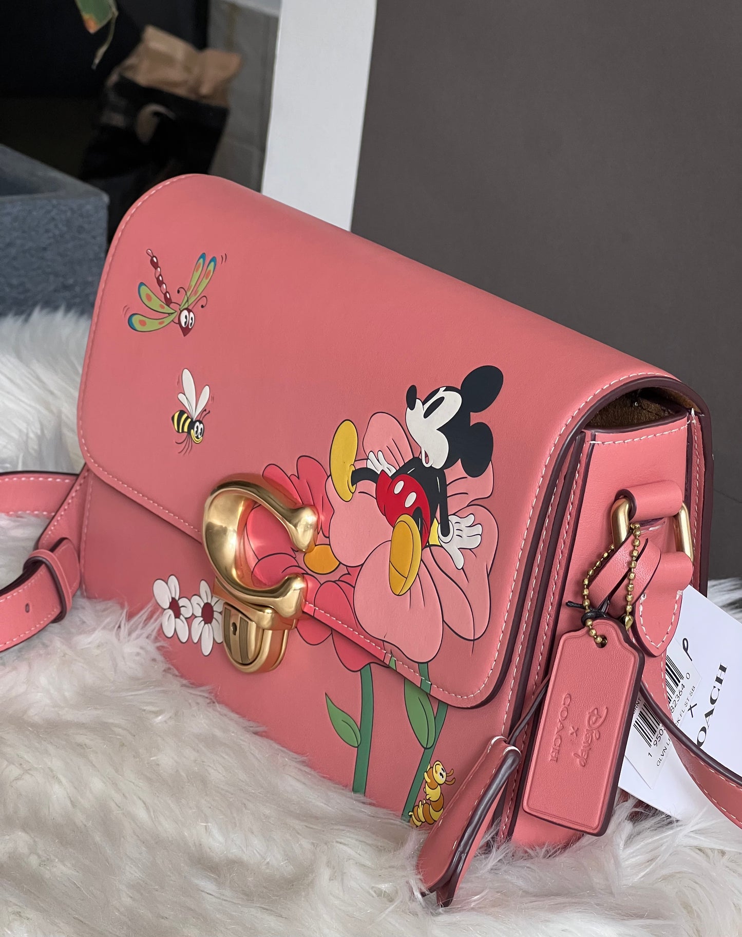 Disney X Coach Studio Shoulder Bag with Mickey Mouse and Flowers