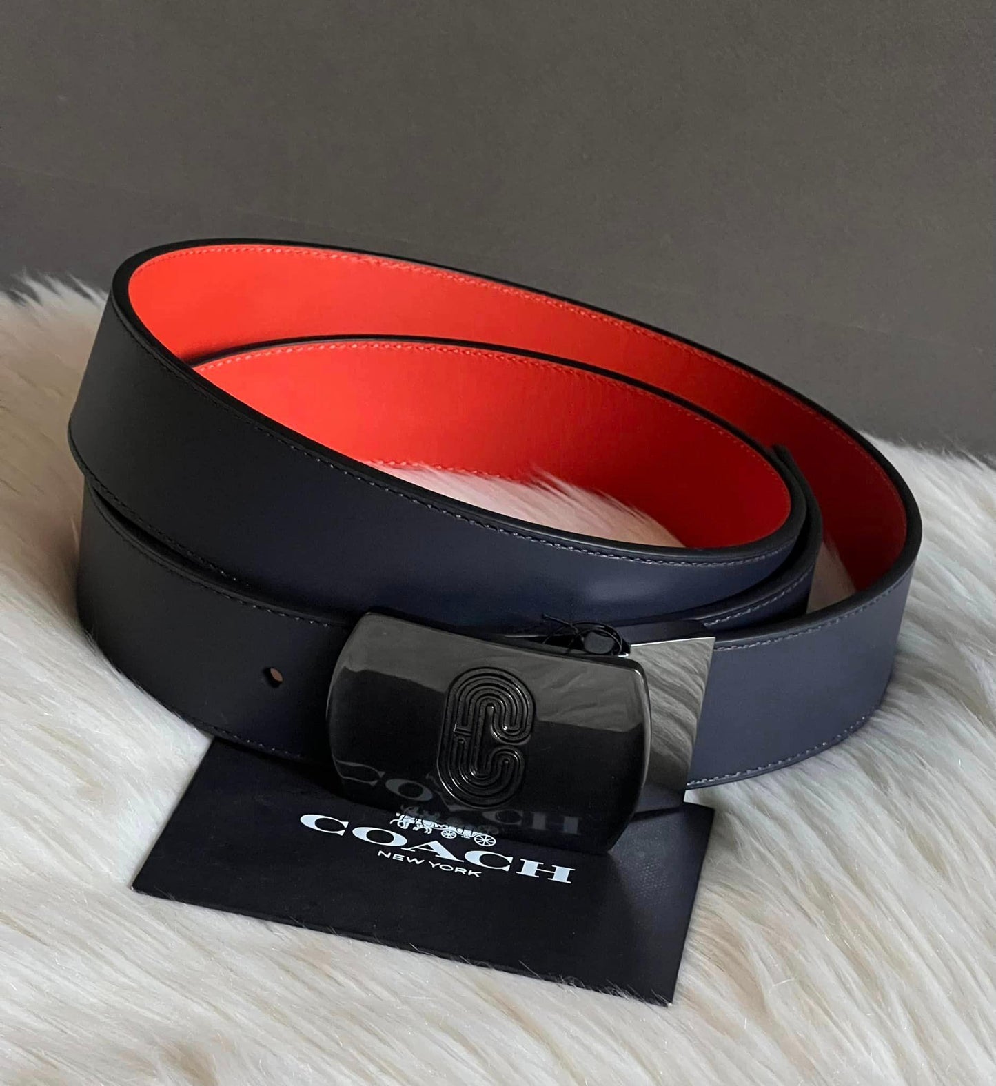 Coach Men’s Plaque Buckle Reversible Belt