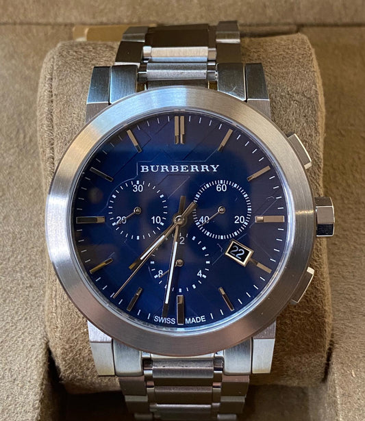 Burberry Men’s Large Check Blue Dial Stainless Steel Watch